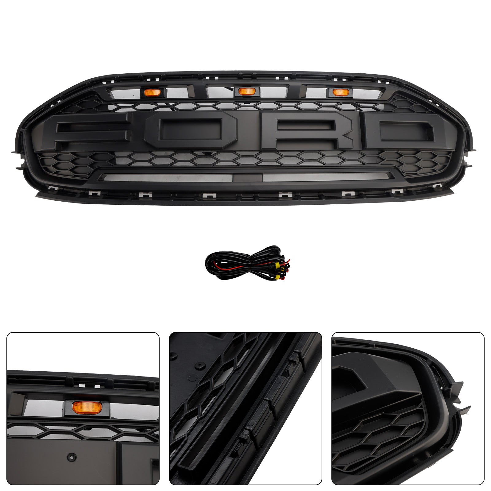 Ford Transit Connect 2019-2023 Black Front Bumper Grill Grille With LED