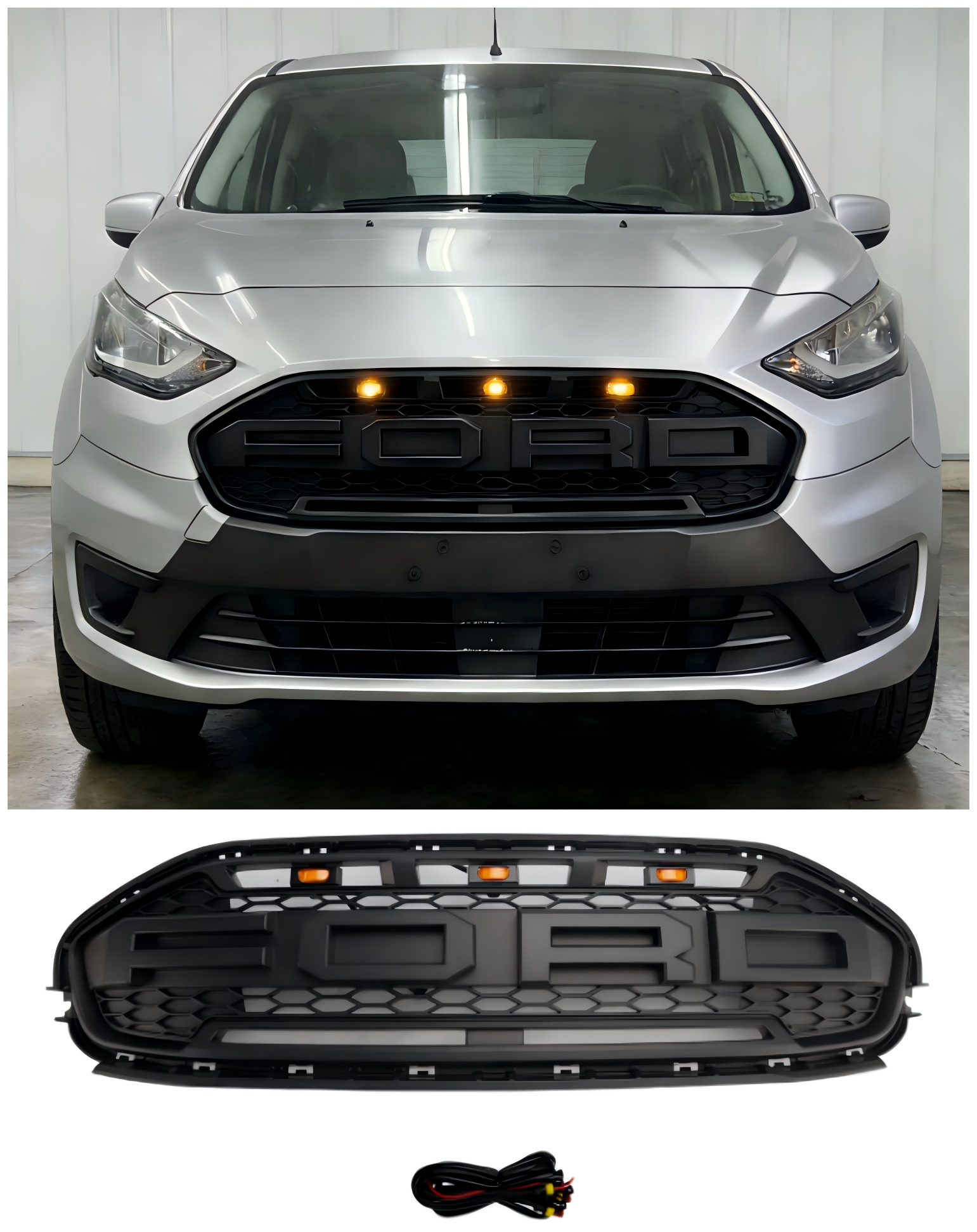 2019 2020 2021 2022 2023 Ford Transit Connect With LED Black Front Bumper Grill Grille