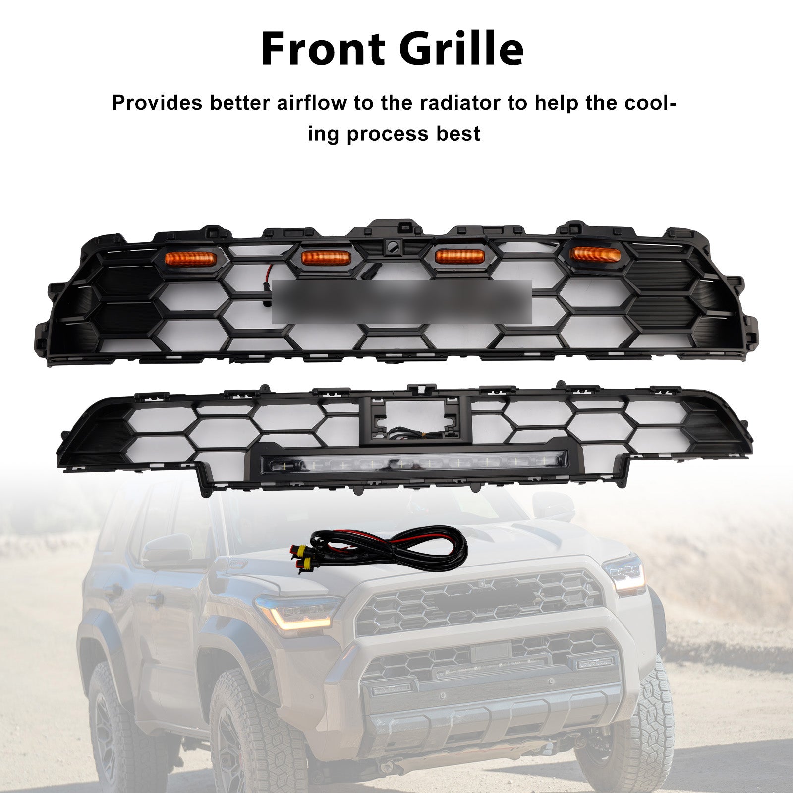 2024+ Toyota 4Runner TRD PRO W/Light Bar Front Bumper Grille Grill Black