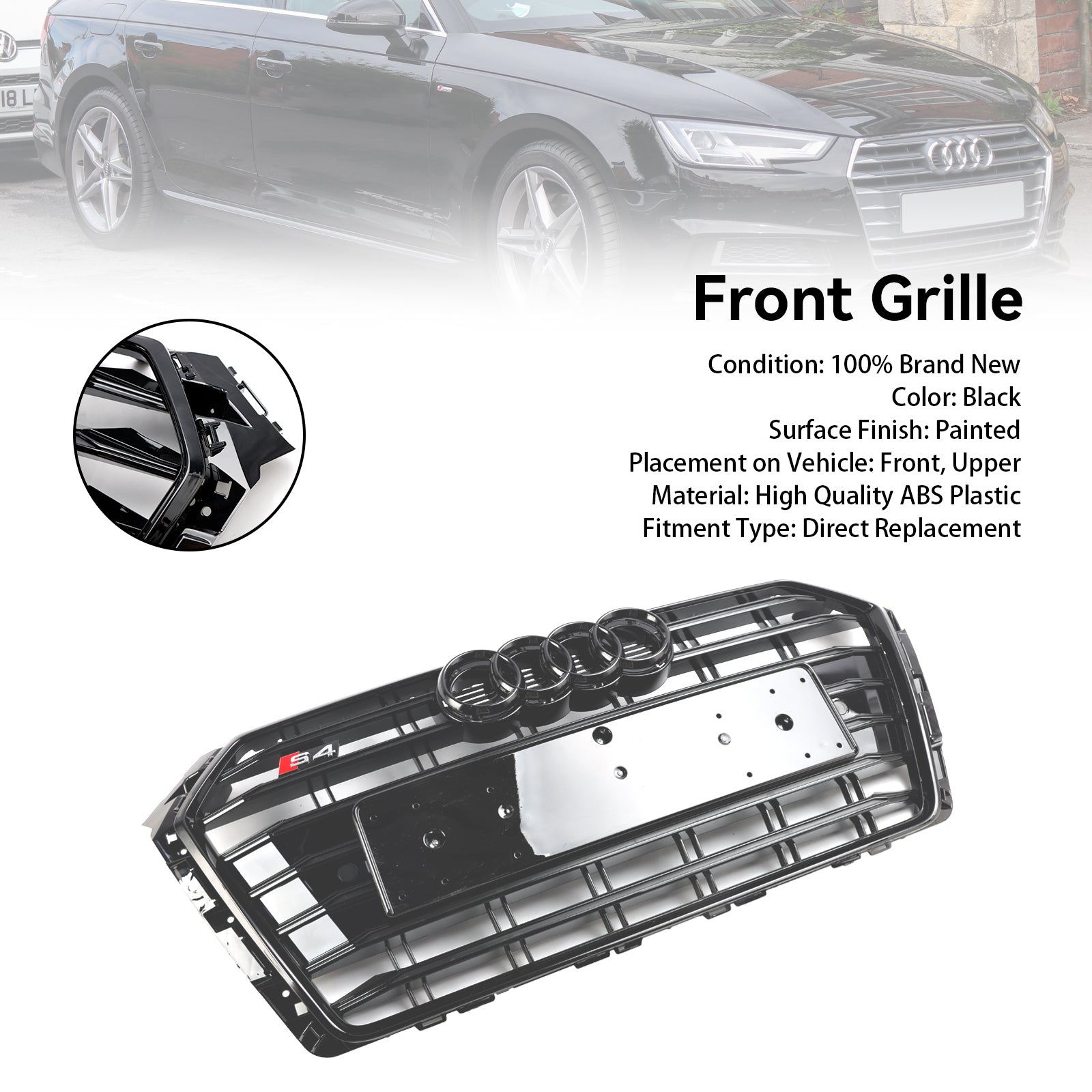 Audi A4/S4 B9 2017-2018 S4 Style Bumper Mesh Hex Grille Grill Black