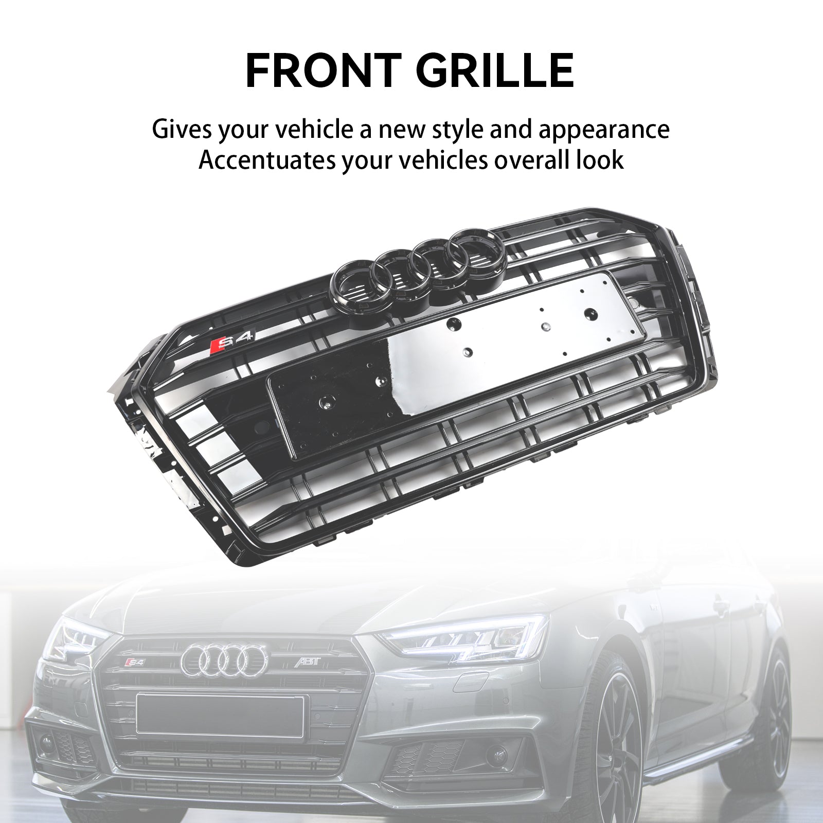 Audi A4/S4 B9 2017-2018 S4 Style Bumper Mesh Hex Grille Grill Black