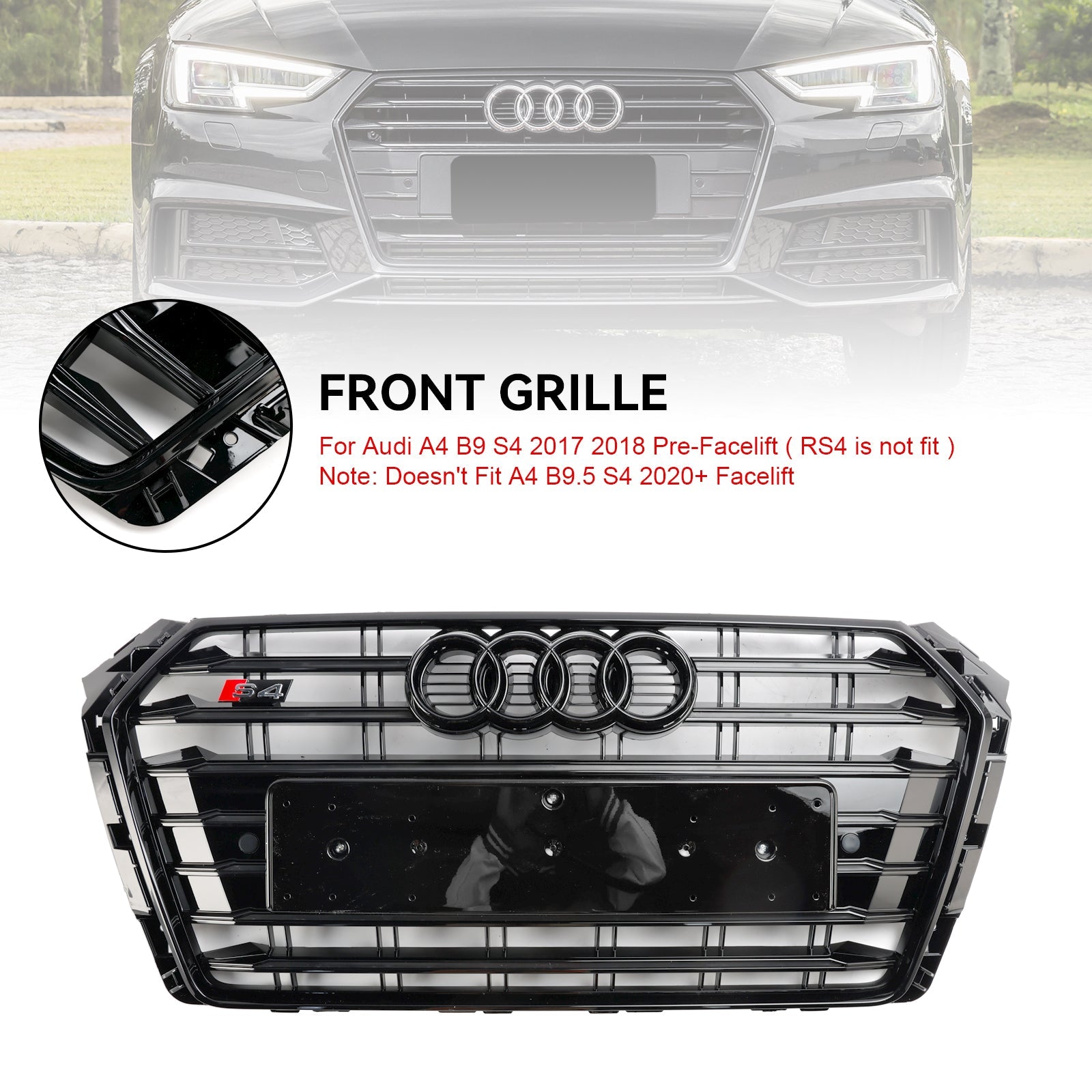 Audi A4/S4 B9 2017-2018 S4 Style Bumper Mesh Hex Grille Grill Black