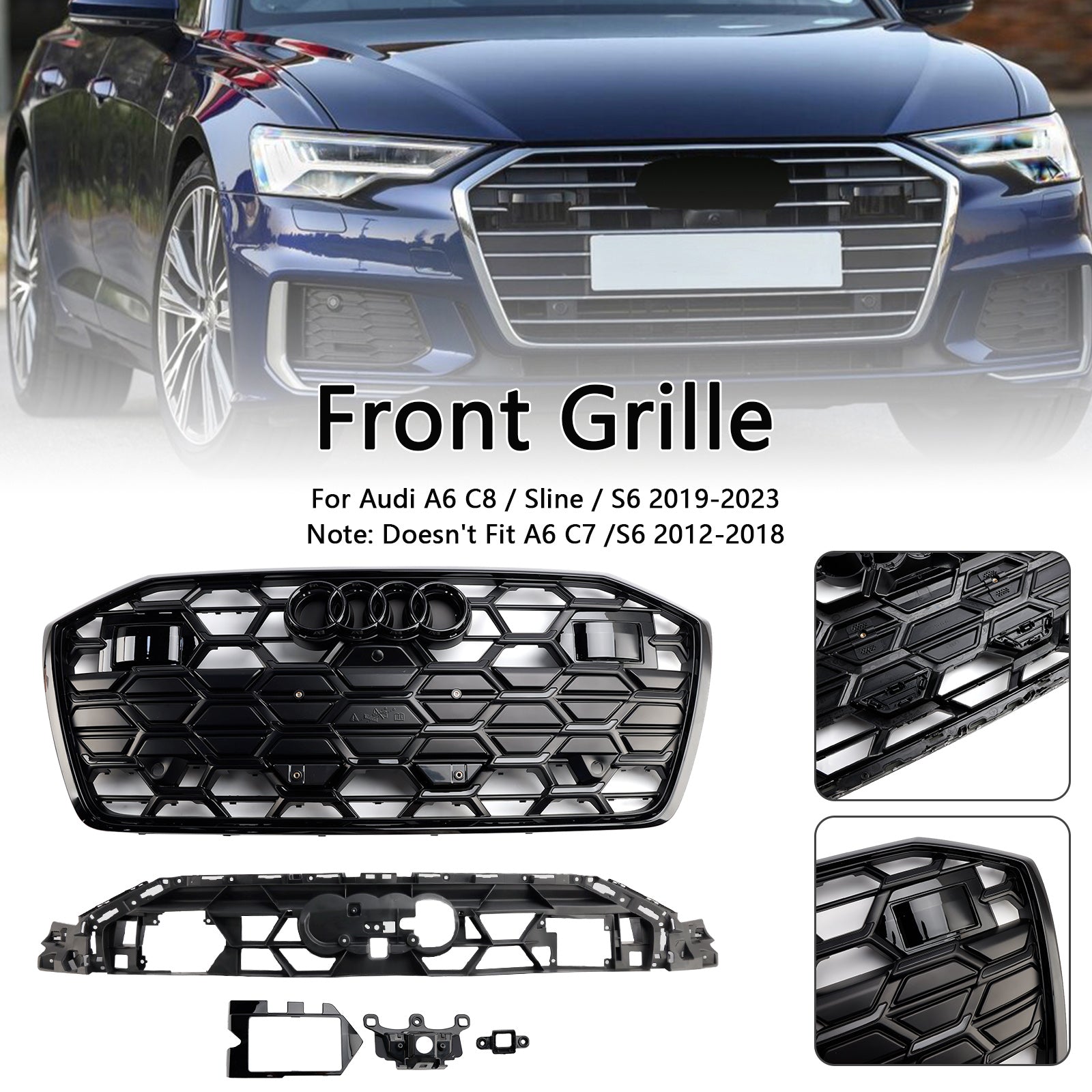 2019 2020 2021 2022 2023 Audi A6 S6 Black Front Bumper Grille Grill 4K0853651T