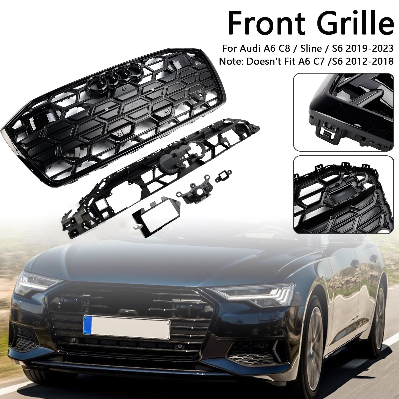 2019 2020 2021 2022 2023 Audi A6 S6 Black Front Bumper Grille Grill 4K0853651T