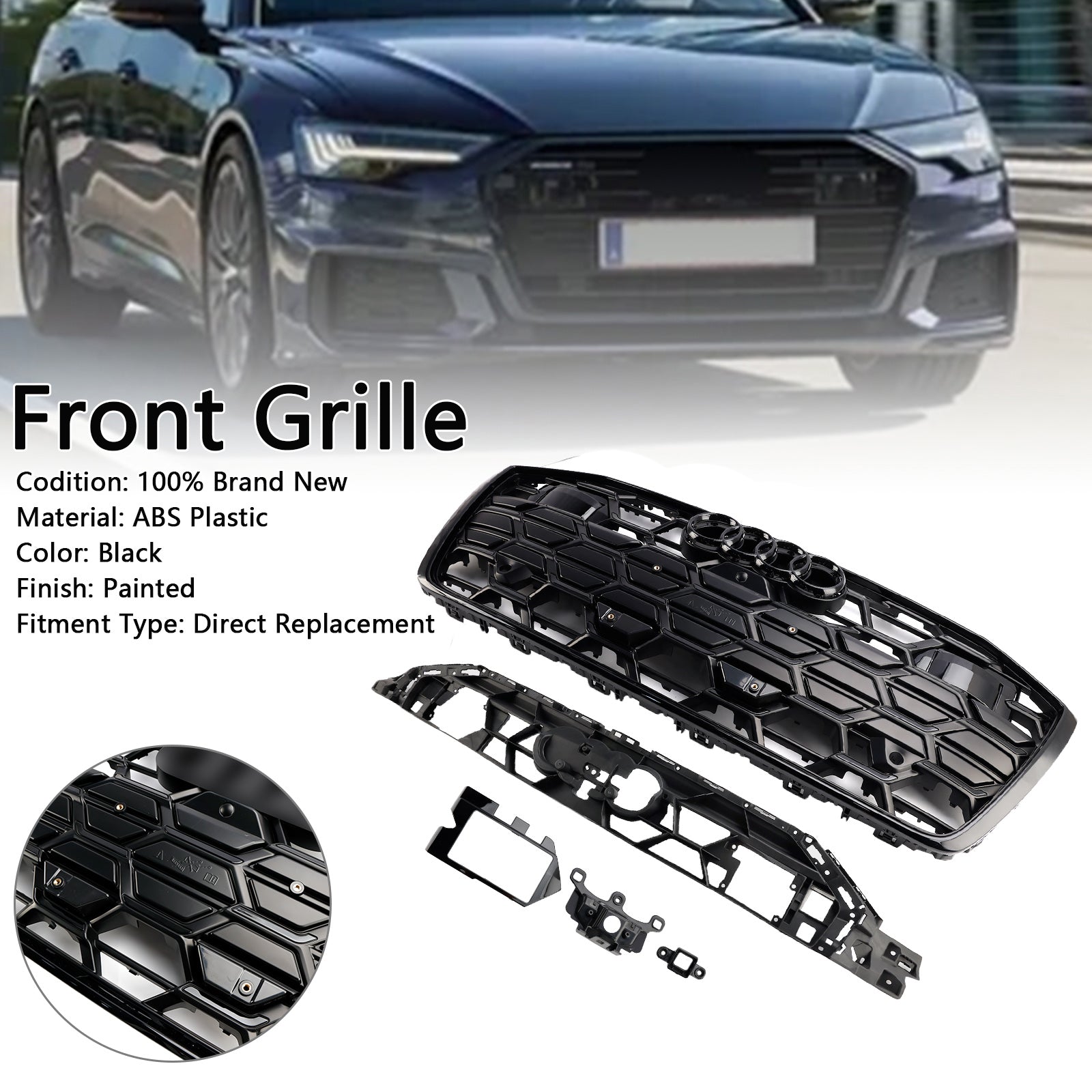 2019 2020 2021 2022 2023 Audi A6 S6 Black Front Bumper Grille Grill 4K0853651T