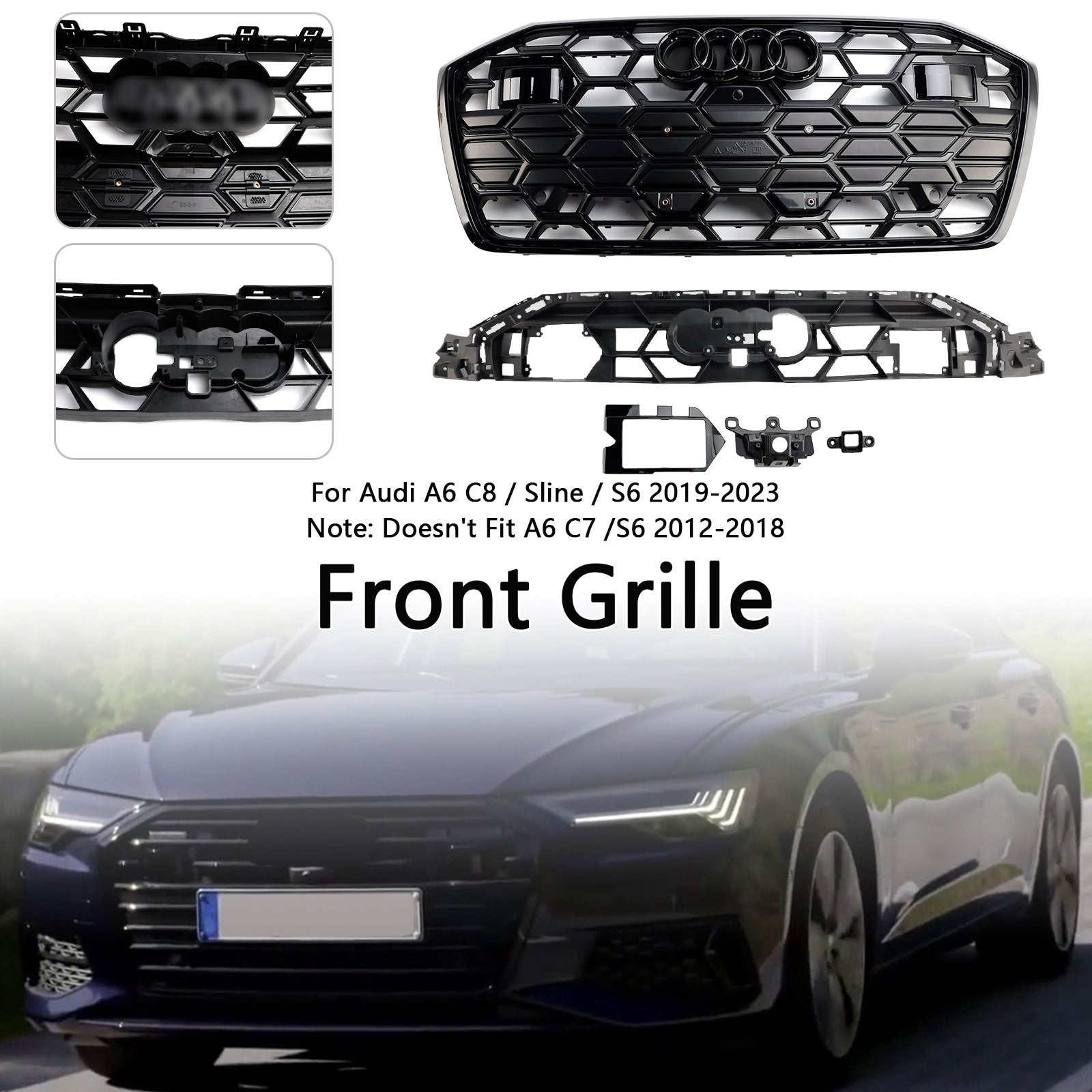 2019 2020 2021 2022 2023 Audi A6 S6 Black Front Bumper Grille Grill 4K0853651T