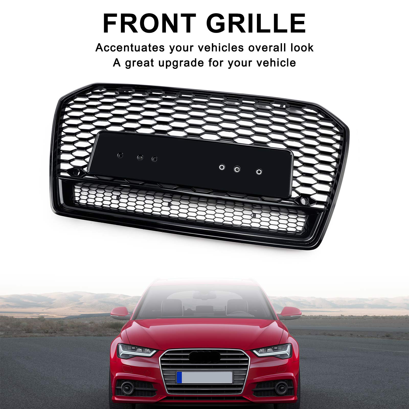 2016-2018 Audi S6 (C7) C7PA Facelift RS6 Style Honeycomb Mesh Front Grill Grille Black