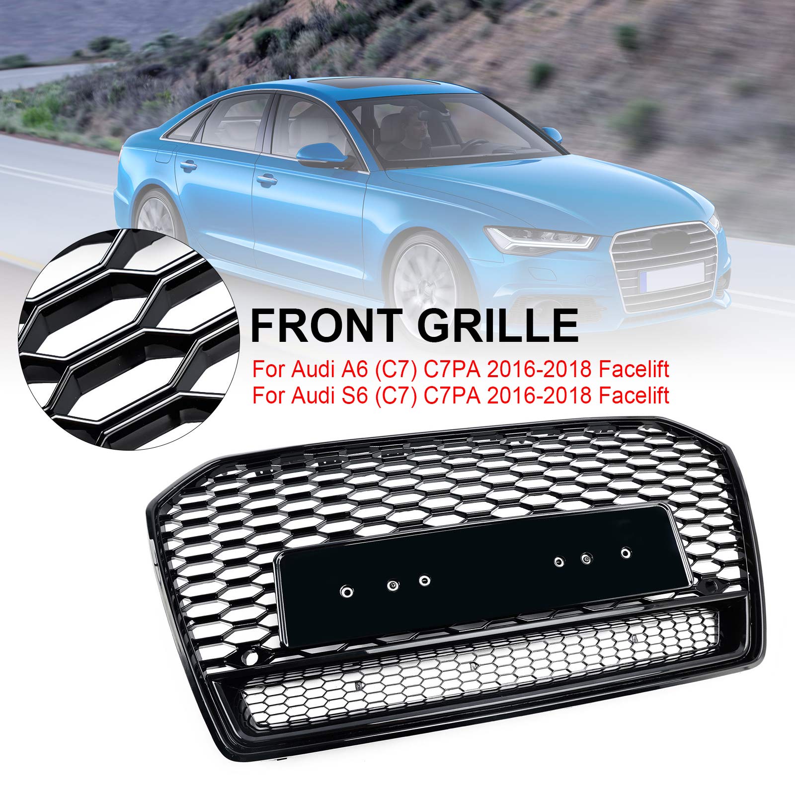 2016-2018 Audi A6 (C7) C7PA Facelift RS6 Style Honeycomb Mesh Front Grill Grille Black