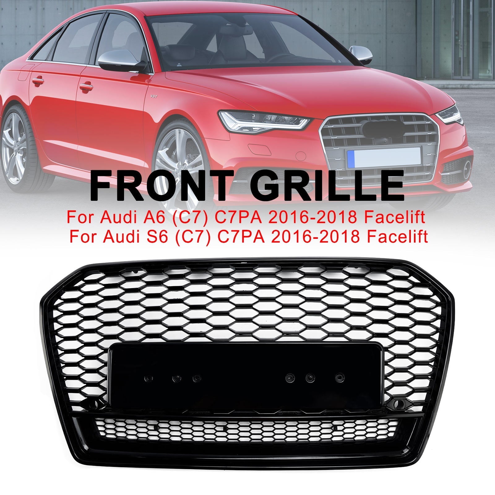 2016-2018 Audi A6 (C7) C7PA Facelift RS6 Style Honeycomb Mesh Front Grill Grille Black