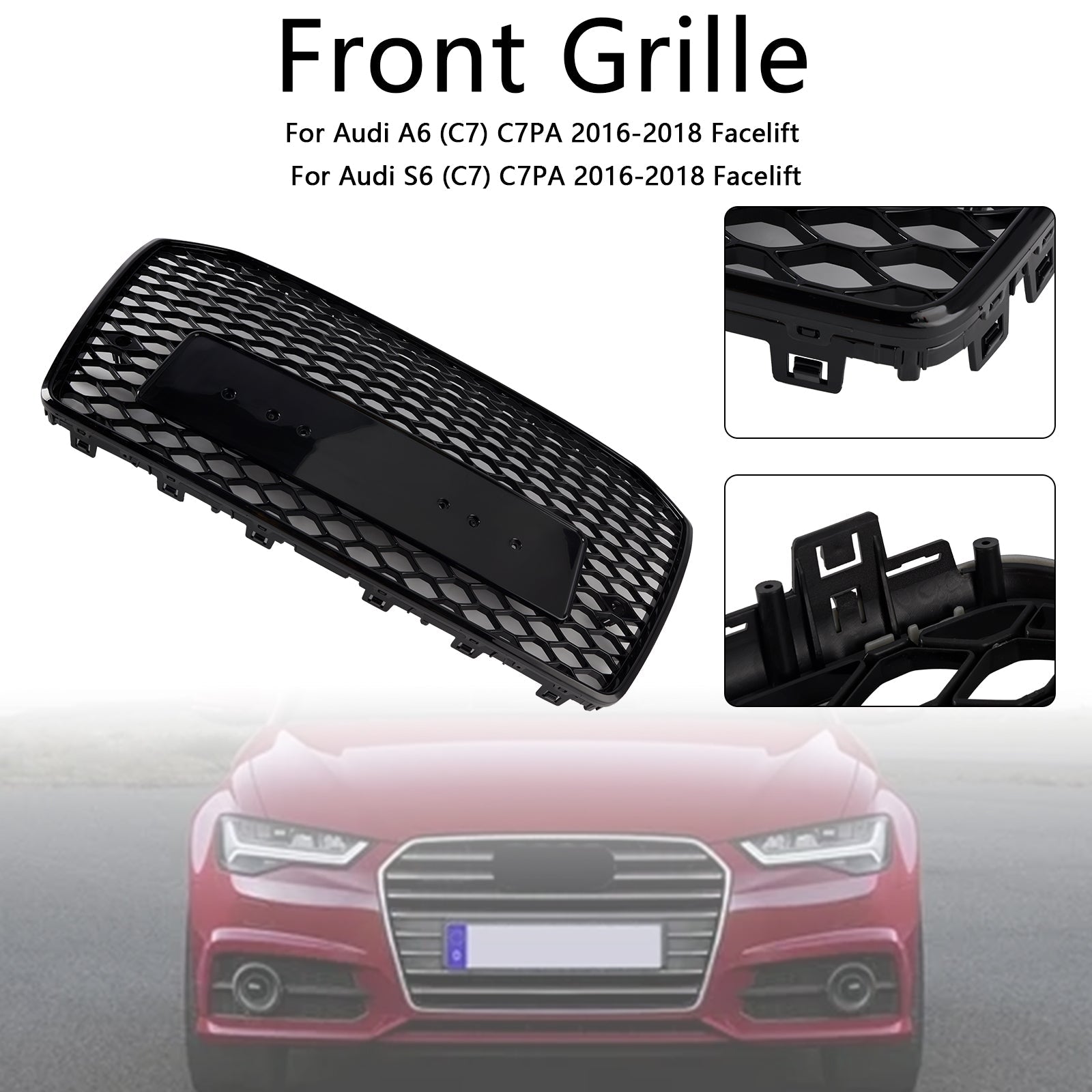 2016 2017 2018 Audi A6 S6 C7 RS6 Style Front Honeycomb Mesh Grille Grill Black