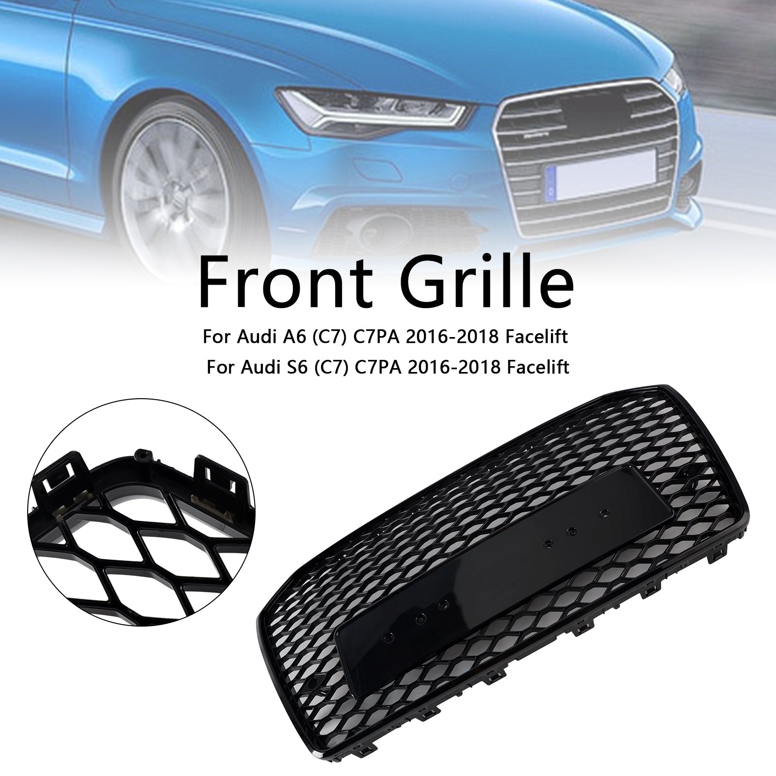 2016 2017 2018 Audi A6 S6 C7 RS6 Style Front Honeycomb Mesh Grille Grill Black