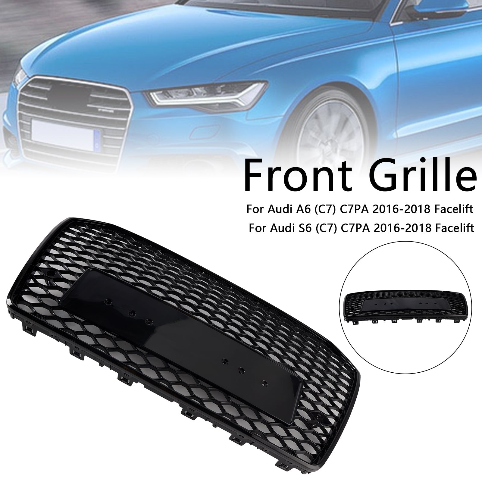2016 2017 2018 Audi A6 S6 C7 RS6 Style Front Honeycomb Mesh Grille Grill Black