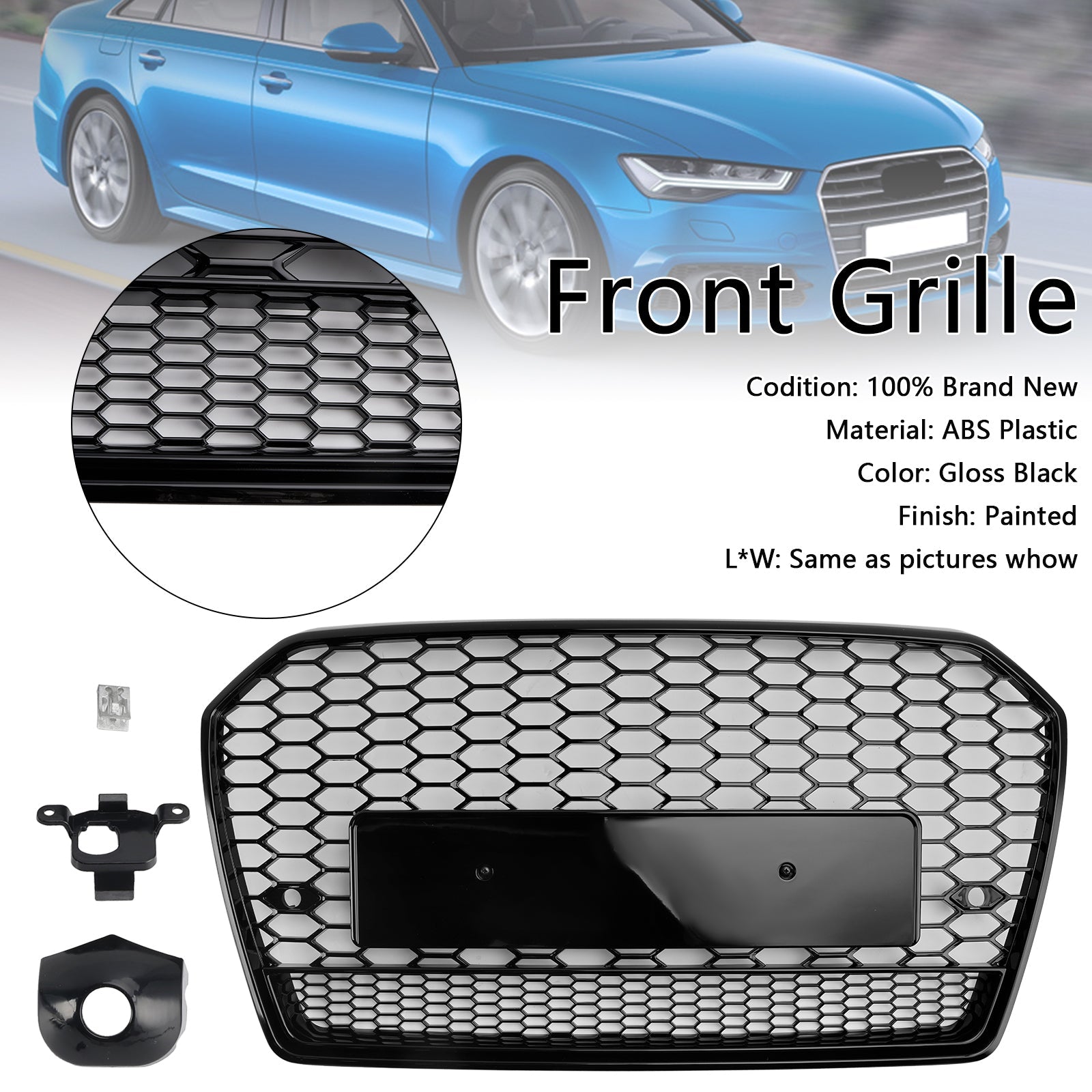 2016 2017 2018 Audi A6 S6 C7 RS6 Style Honeycomb Mesh Front Grille Grill Black
