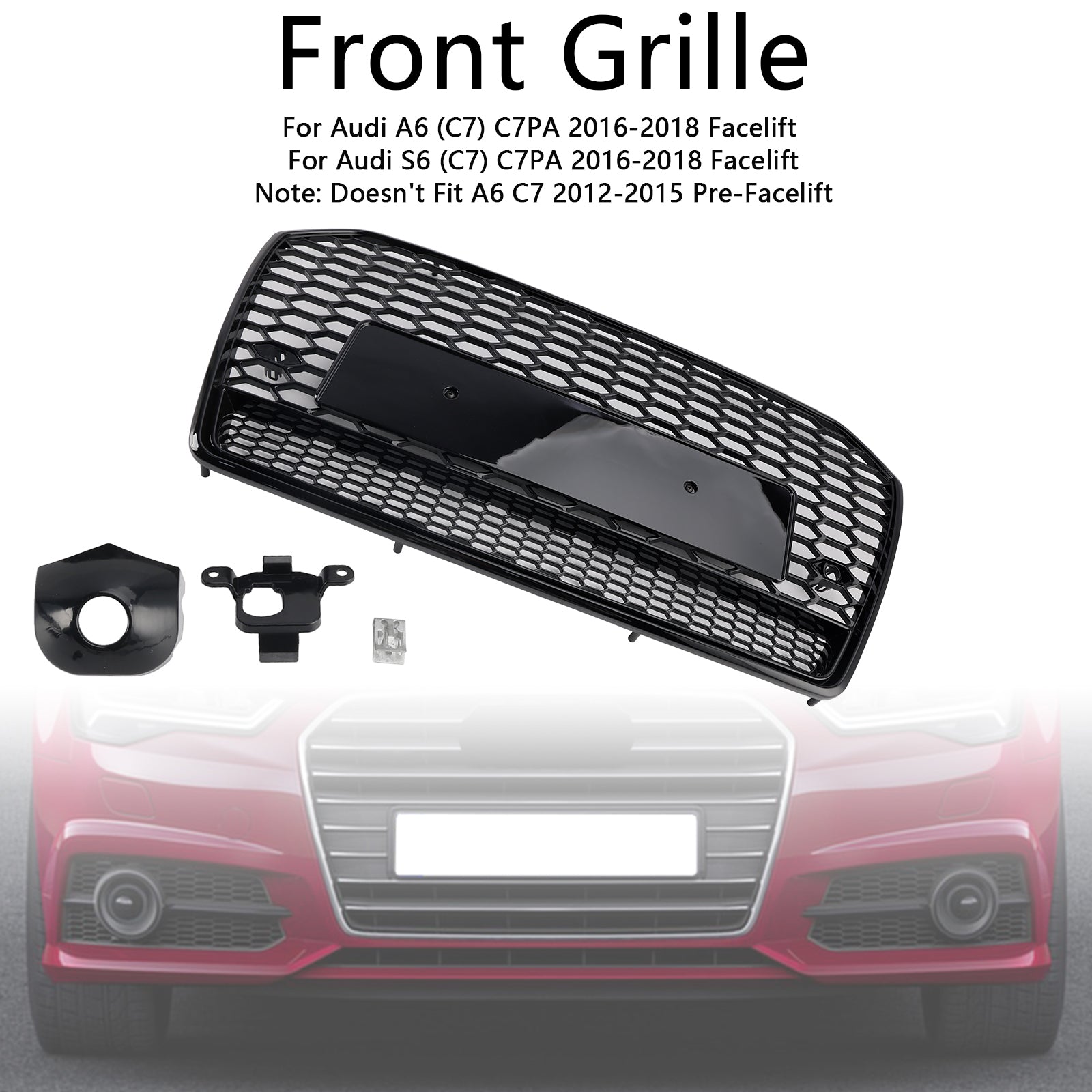 2016-2018 Audi A6 S6 C7 RS6 Style Honeycomb Mesh Front Grille Grill Black