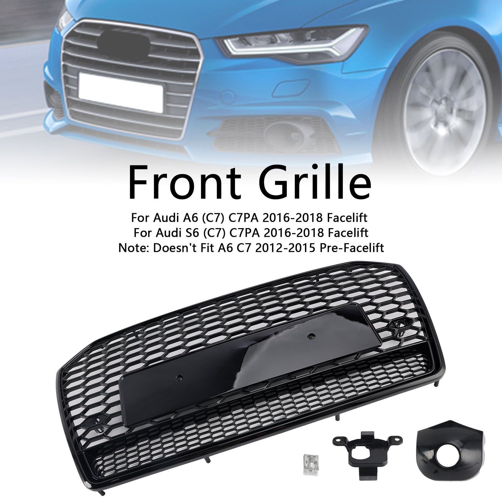 2016 2017 2018 Audi A6 S6 C7 RS6 Style Honeycomb Mesh Front Grille Grill Black
