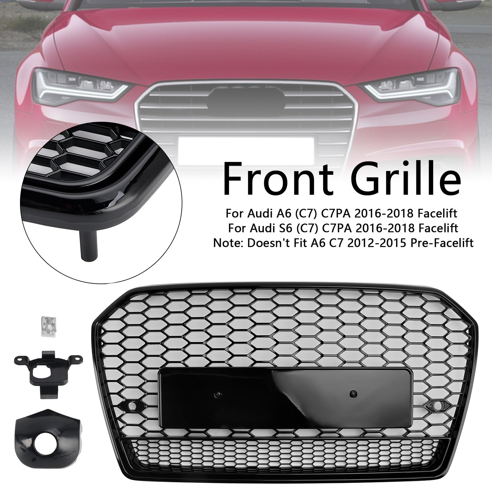 2016 2017 2018 Audi A6 S6 C7 RS6 Style Honeycomb Mesh Front Grille Grill Black
