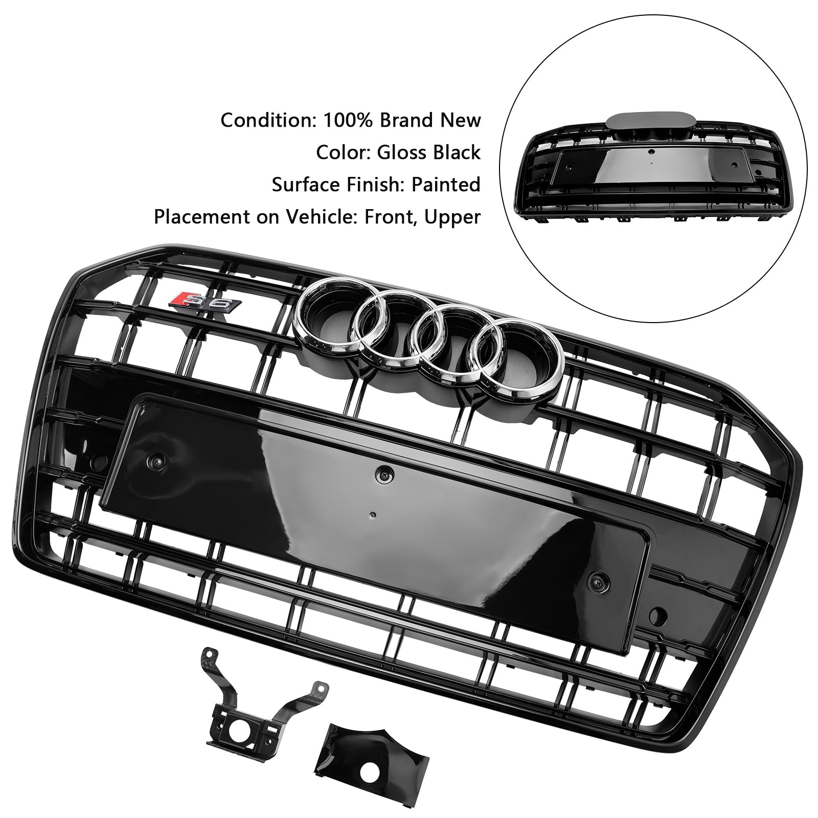 2016-2018 Audi A6 S6 C7 S6 Style Front Bumper Grille Grill Black