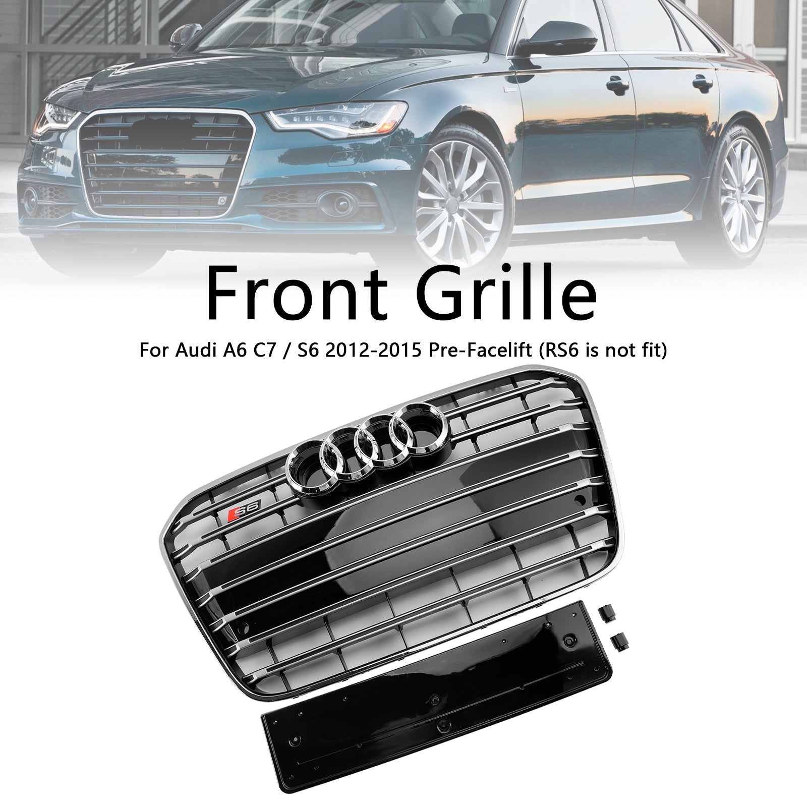 2012-2015 Audi A6 C7 S6 Style Front Bumper Grill Grille Chrome