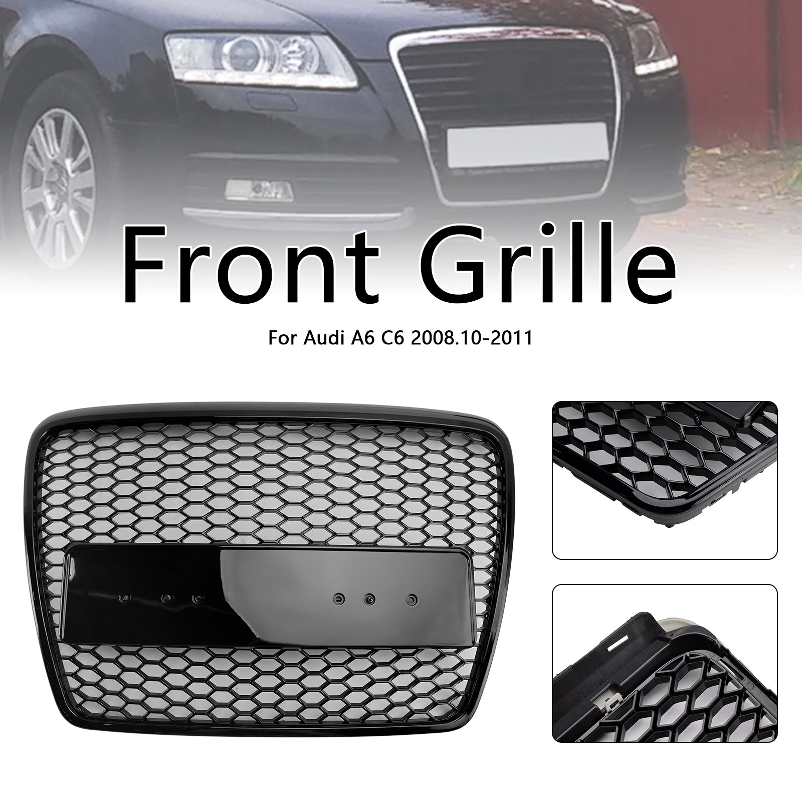 2008-2011 Audi A6 C6 Facelift Black Front Honeycomb Bumper Grill Grille