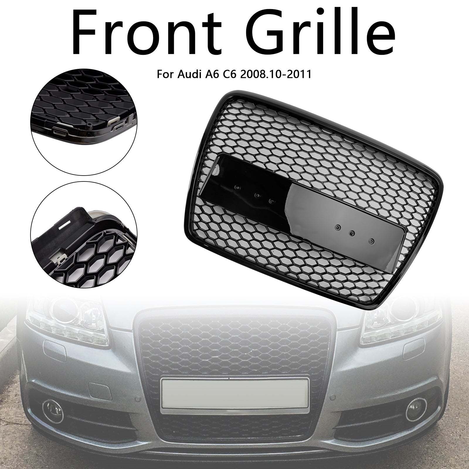 2008 2009 2010 2011 Audi A6 C6 Facelift Black Front Honeycomb Bumper Grill Grille
