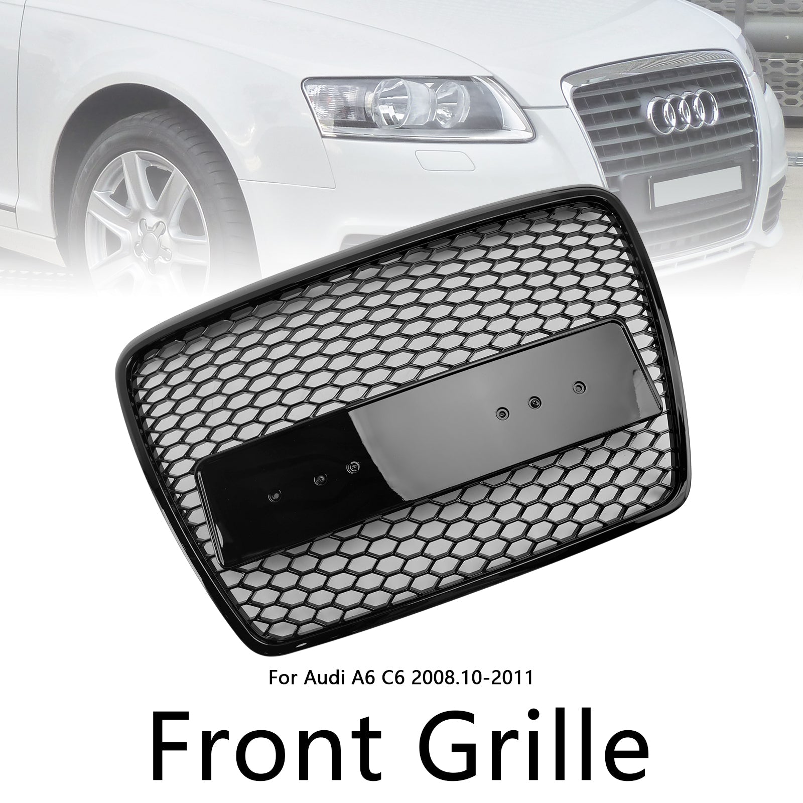 2008 2009 2010 2011 Audi A6 C6 Facelift Black Front Honeycomb Bumper Grill Grille