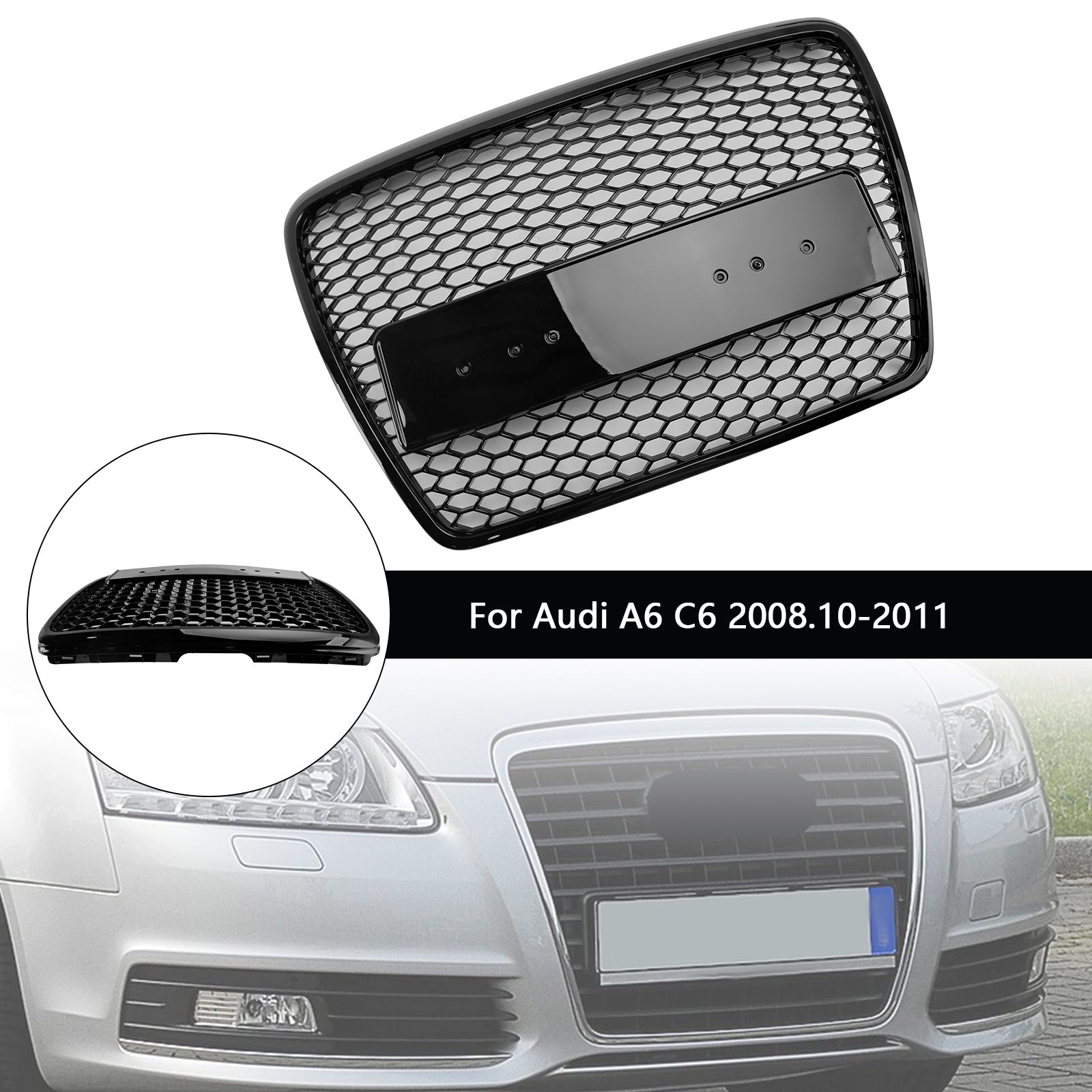 2008 2009 2010 2011 Audi A6 C6 Facelift Black Front Honeycomb Bumper Grill Grille