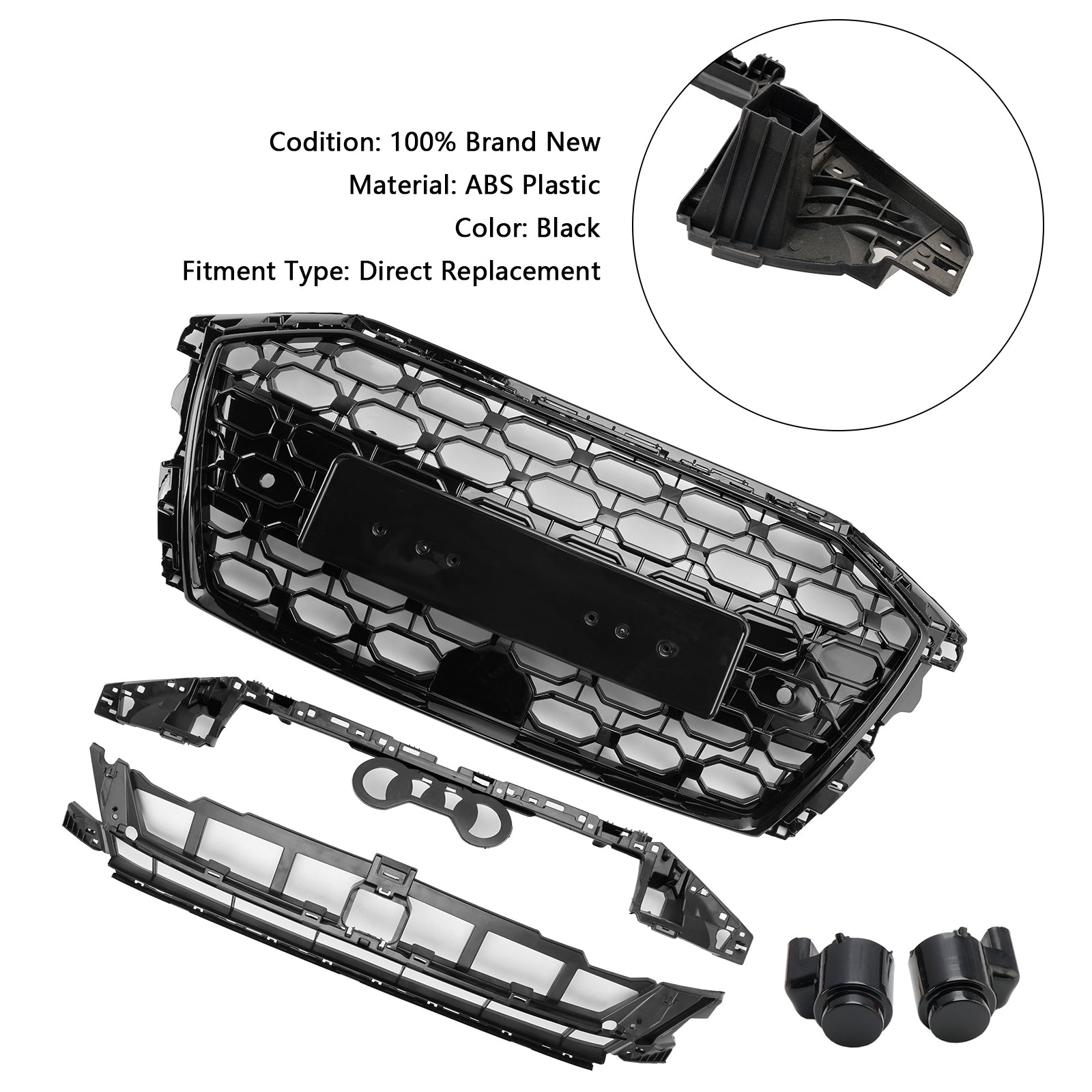 2020-2024 Audi A3 S3 RS3 Style Honeycomb Front Grille Grill Gloss Black