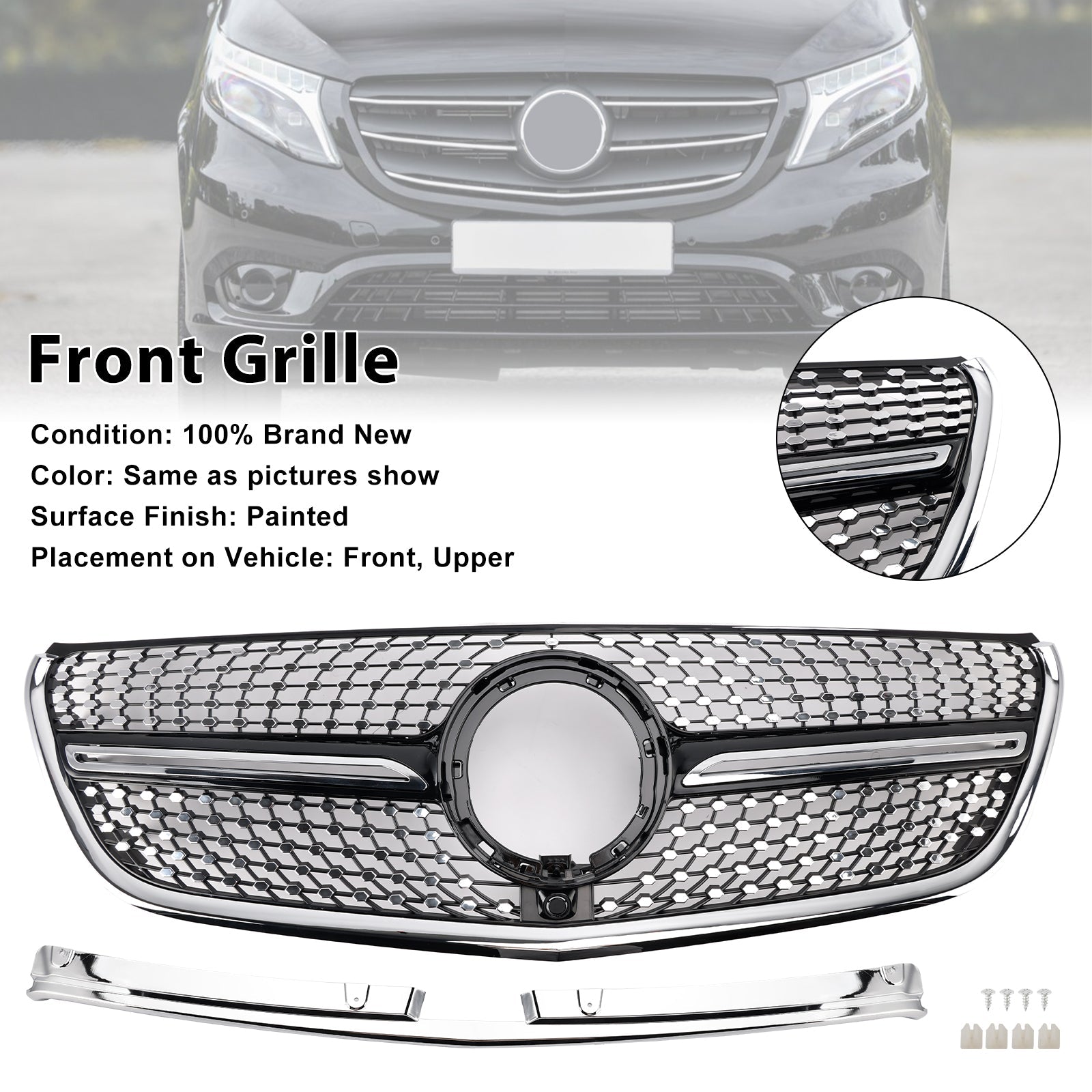 2014-2023 Mercedes Vito W447 Chrome Front Bumper Grill Grille Diamond