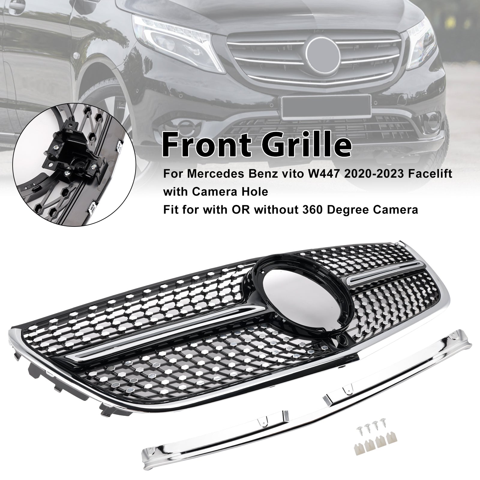 2014-2023 Mercedes Vito W447 Chrome Front Bumper Grill Grille Diamond