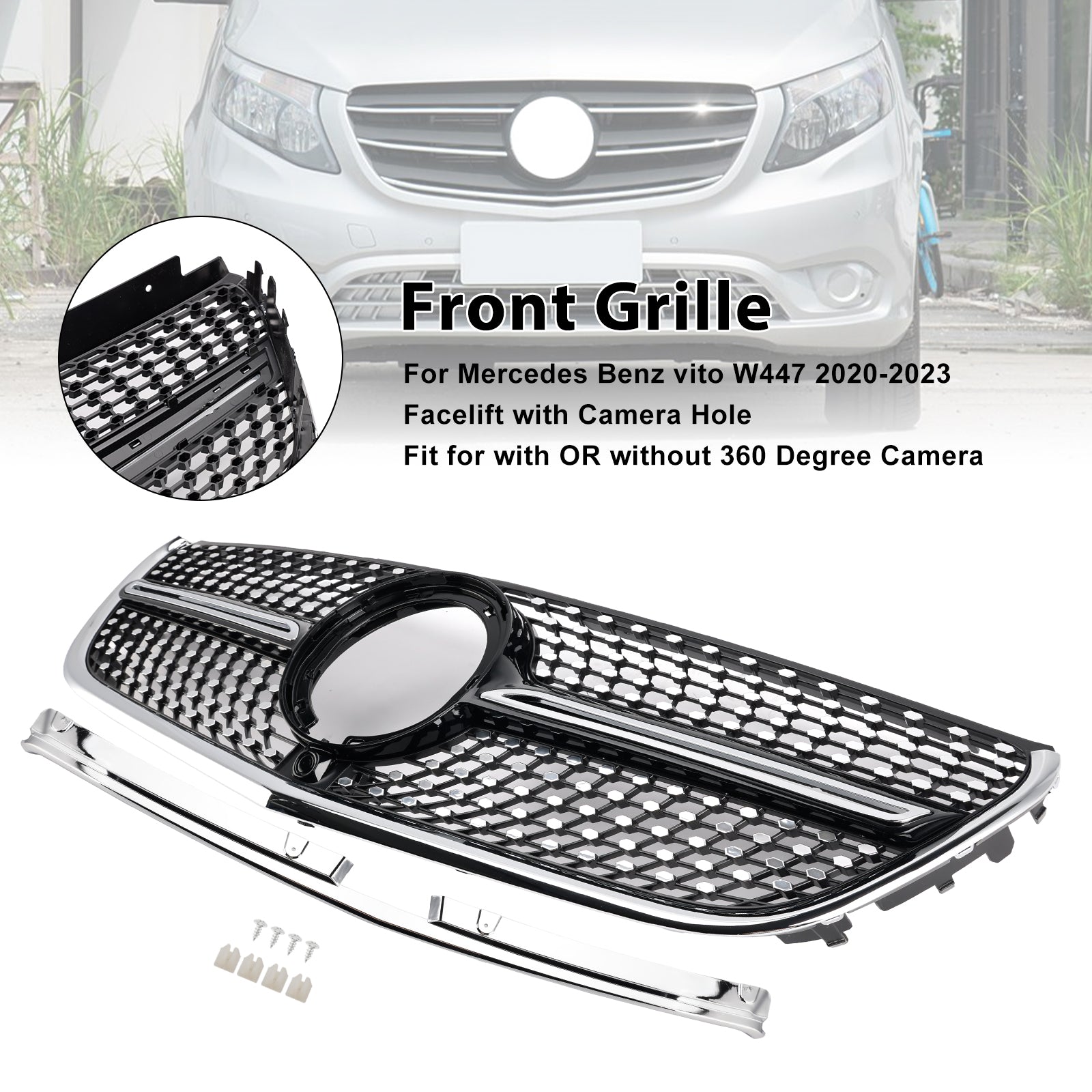 2014-2023 Mercedes Vito W447 Chrome Front Bumper Grill Grille Diamond