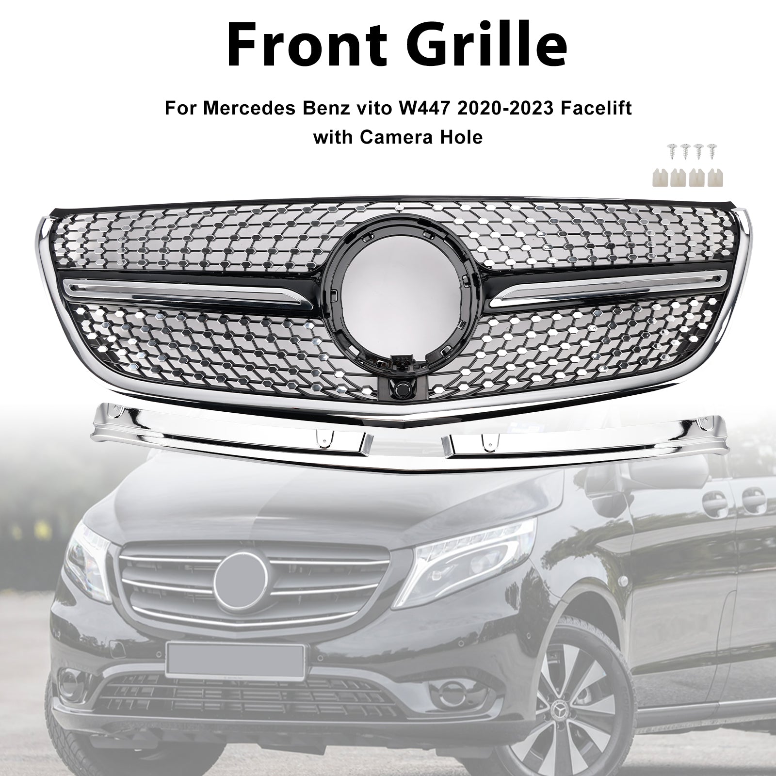 2014-2023 Mercedes Vito W447 Chrome Front Bumper Grill Grille Diamond