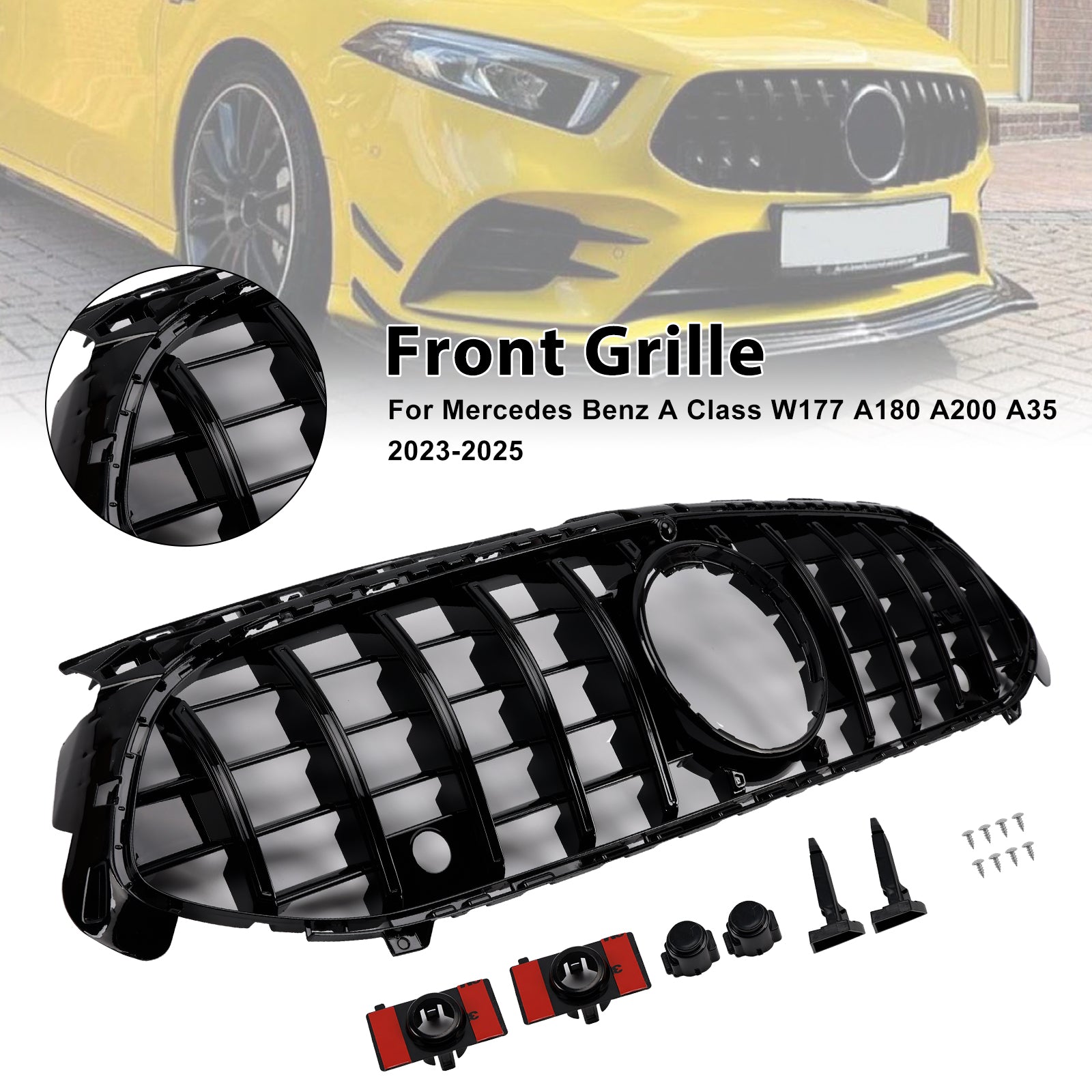 2023-2025 Mercedes A-Class W177 A35 A180 Gloss Black Front Grille Grill