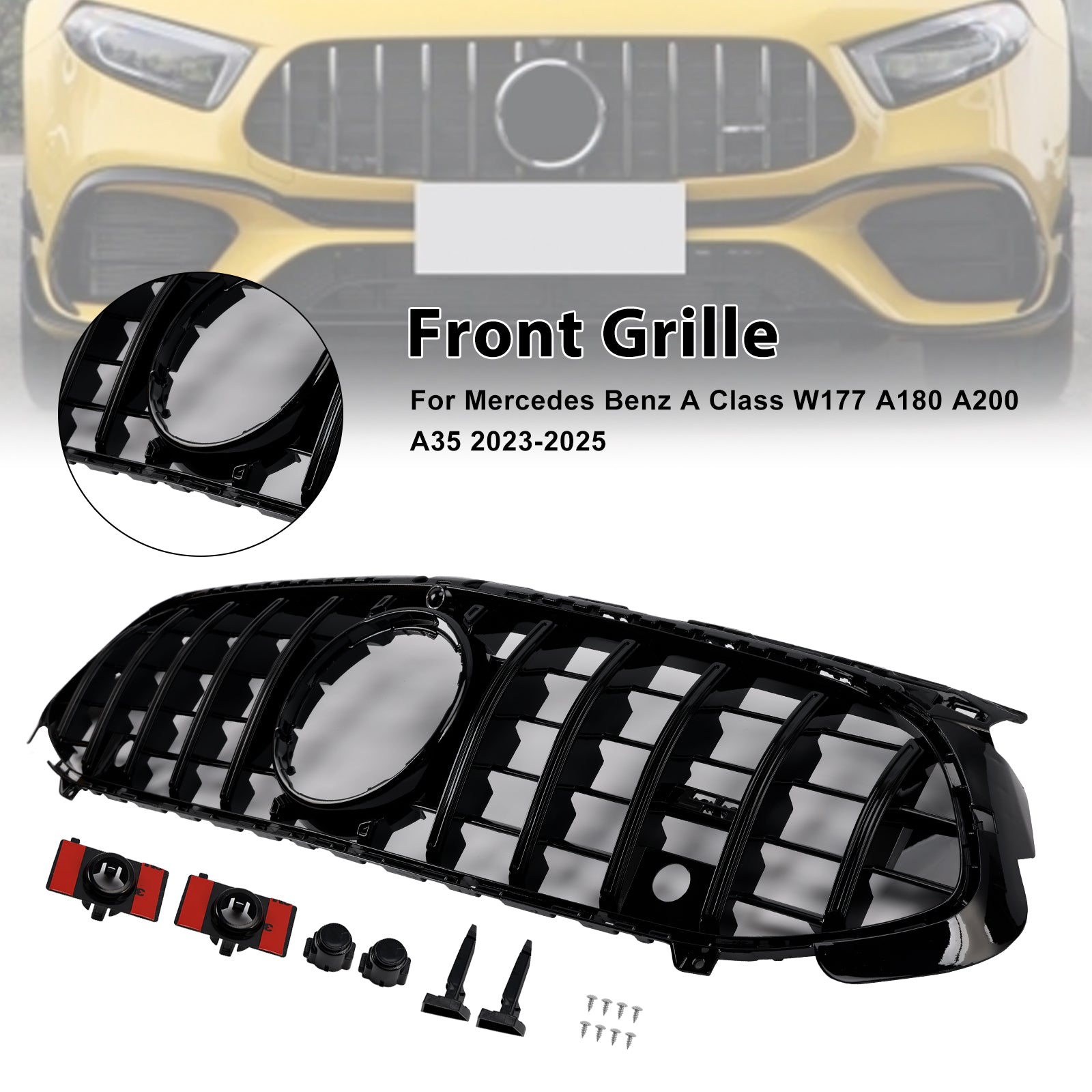2023-2025 Mercedes A-Class W177 A35 A180 Gloss Black Front Grille Grill