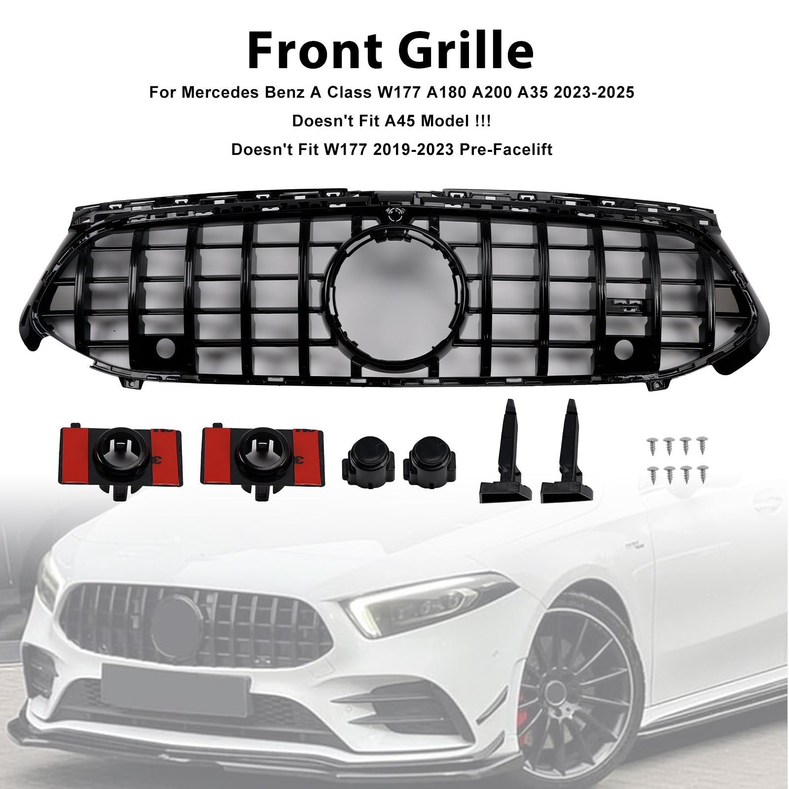 2023-2025 Mercedes A-Class W177 A35 A180 Gloss Black Front Grille Grill