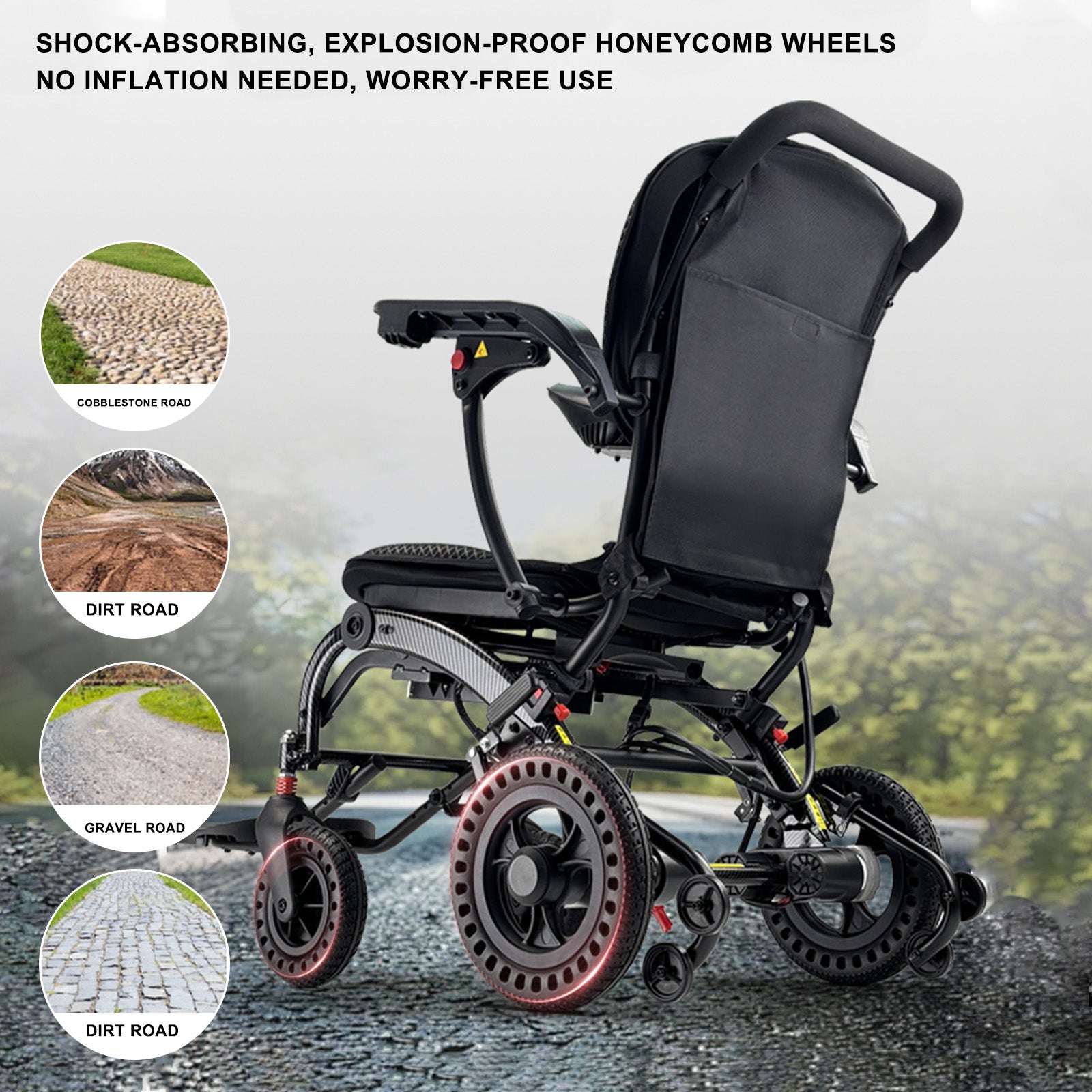 360W Ergonomics Electric Wheelchair Lightweight Folding Wheelchair for Adults Seniors Black