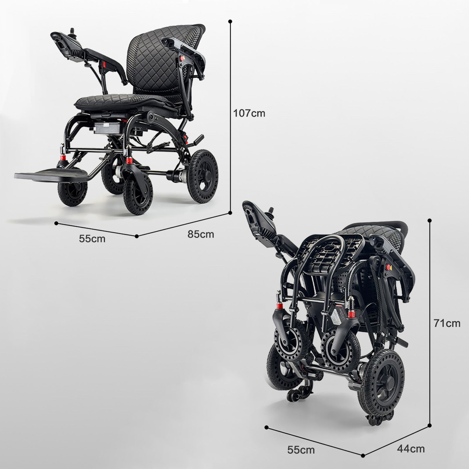 360W Ergonomics Electric Wheelchair Lightweight Folding Wheelchair for Adults Seniors Black
