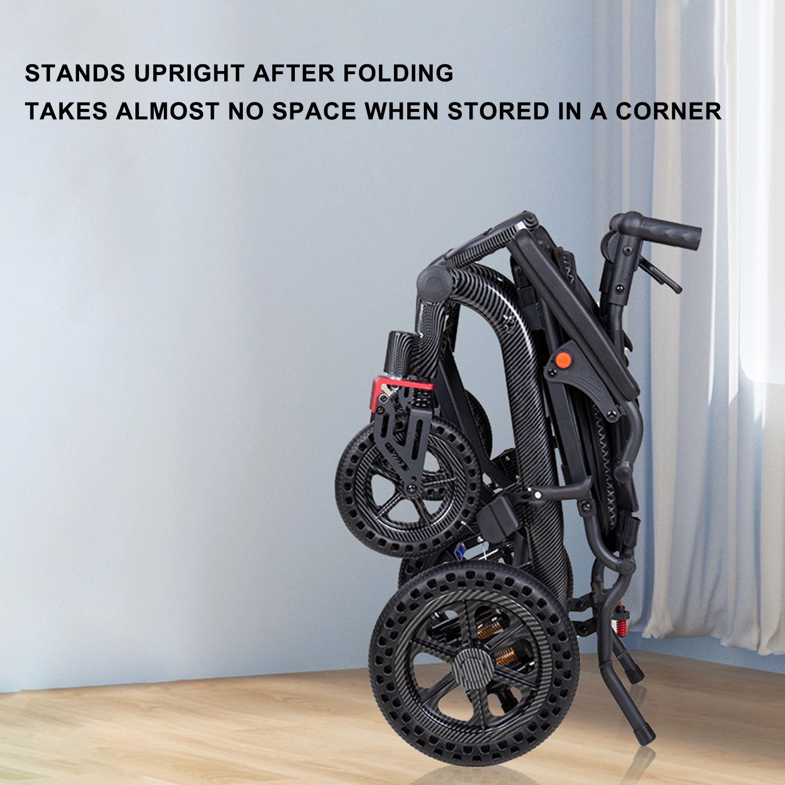 High-Density Aluminum Alloy Foldable Wheelchair with Shock-Absorbing Wheels and Trolley-Style Handle – Lightweight Compact and Puncture-Free for Easy Travel