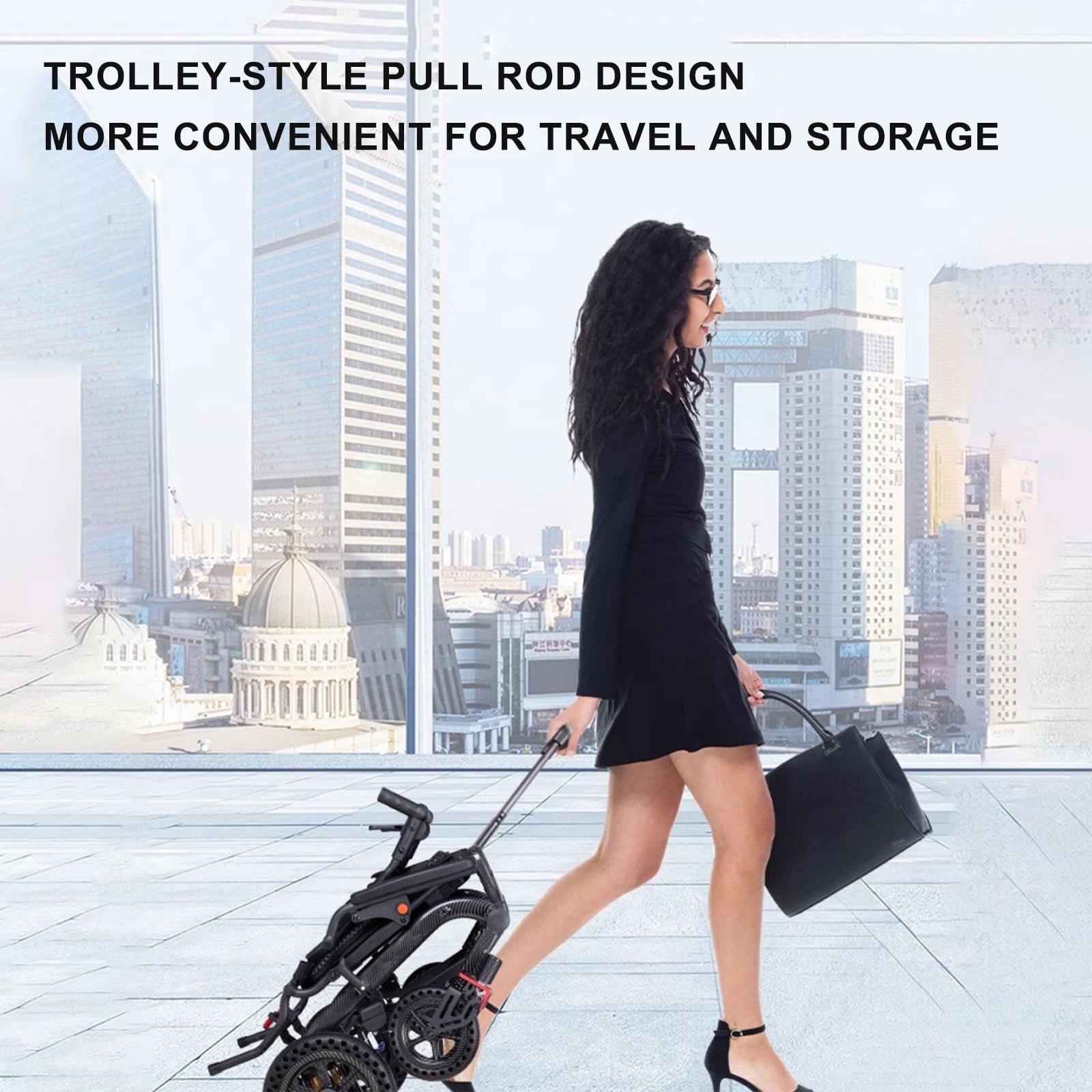 High-Density Aluminum Alloy Foldable Wheelchair with Shock-Absorbing Wheels and Trolley-Style Handle – Lightweight Compact and Puncture-Free for Easy Travel