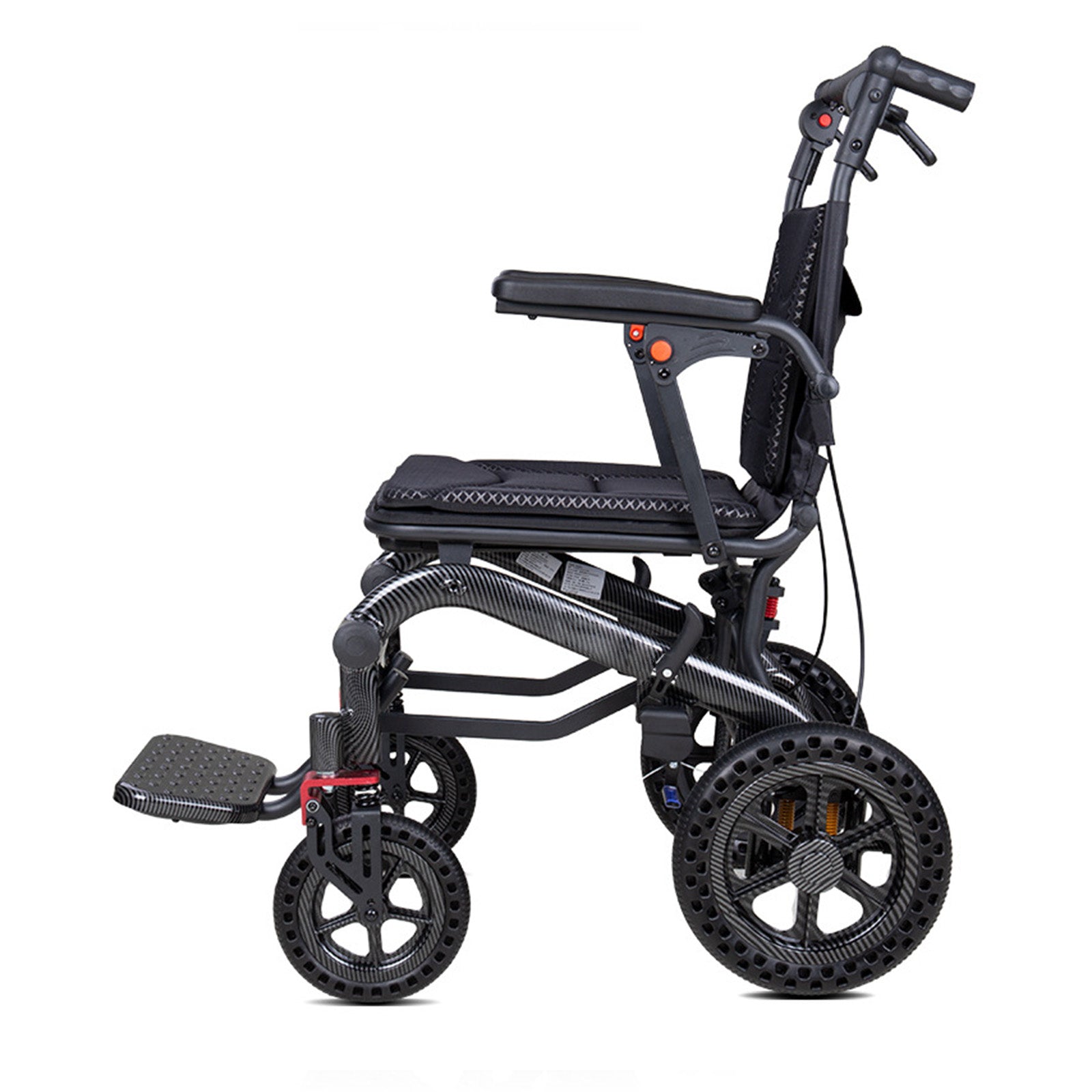 High-Density Aluminum Alloy Foldable Wheelchair with Shock-Absorbing Wheels and Trolley-Style Handle – Lightweight Compact and Puncture-Free for Easy Travel