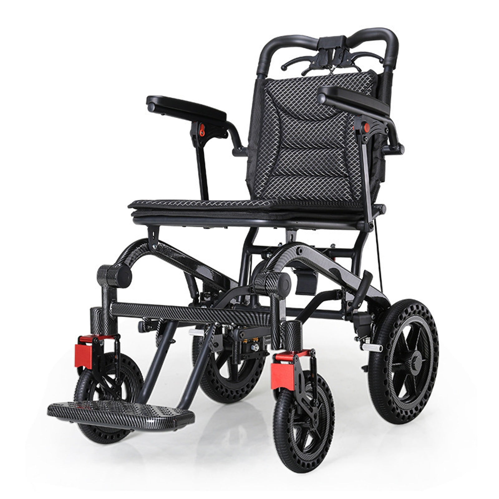 High-Density Aluminum Alloy Foldable Wheelchair with Shock-Absorbing Wheels and Trolley-Style Handle – Lightweight Compact and Puncture-Free for Easy Travel