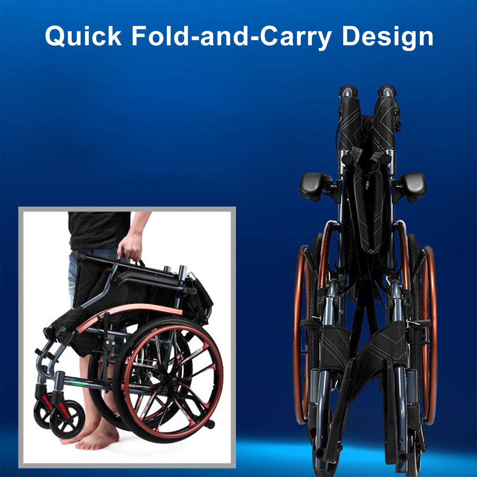 Hand-Push Aluminum Alloy Frame Wheelchair with Magnesium Alloy Wheels Adjustable Footrests and Eco-Friendly Oxford Fabric Seat – Lightweight Easy-to-Fold
