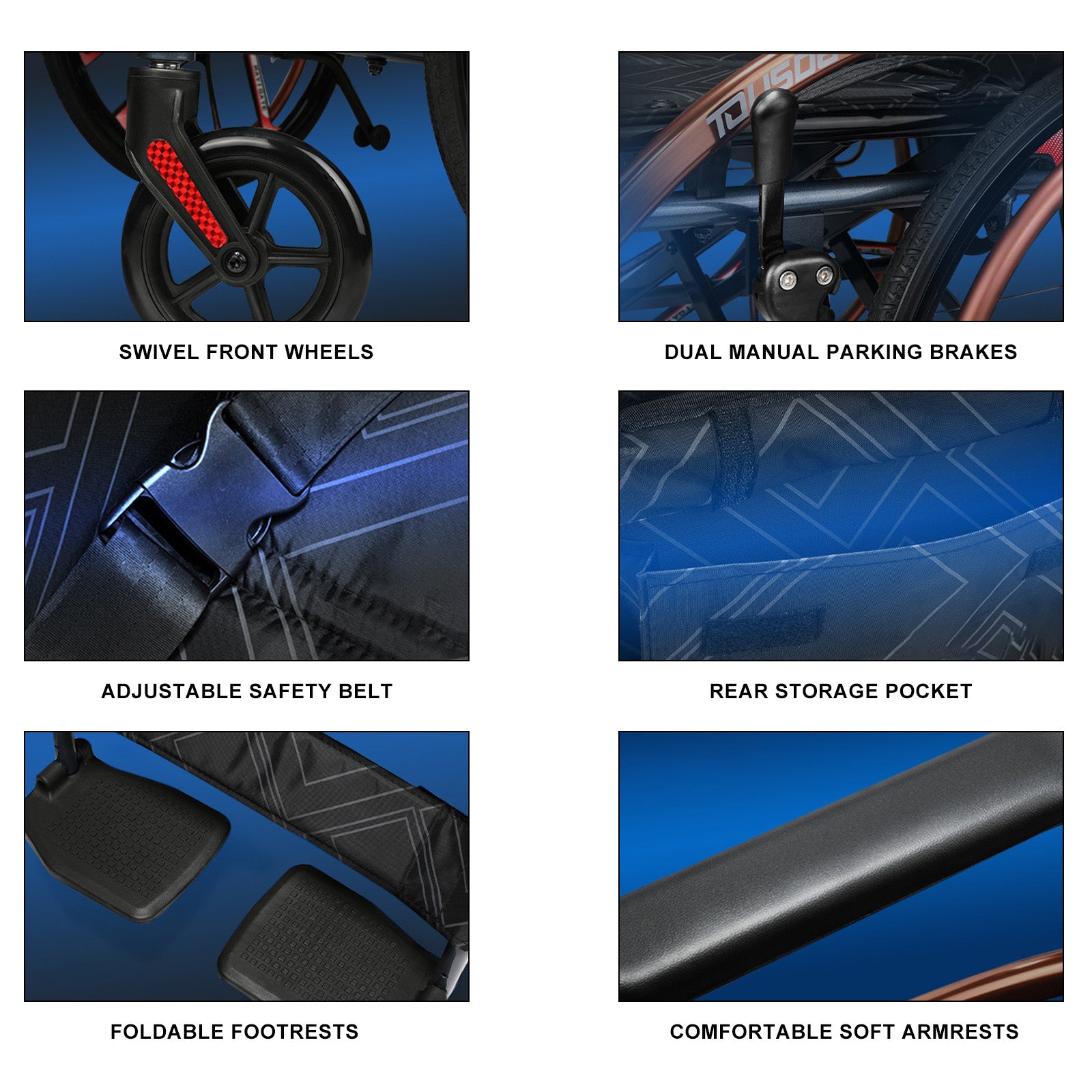 Hand-Push Aluminum Alloy Frame Wheelchair with Magnesium Alloy Wheels Adjustable Footrests and Eco-Friendly Oxford Fabric Seat – Lightweight Easy-to-Fold