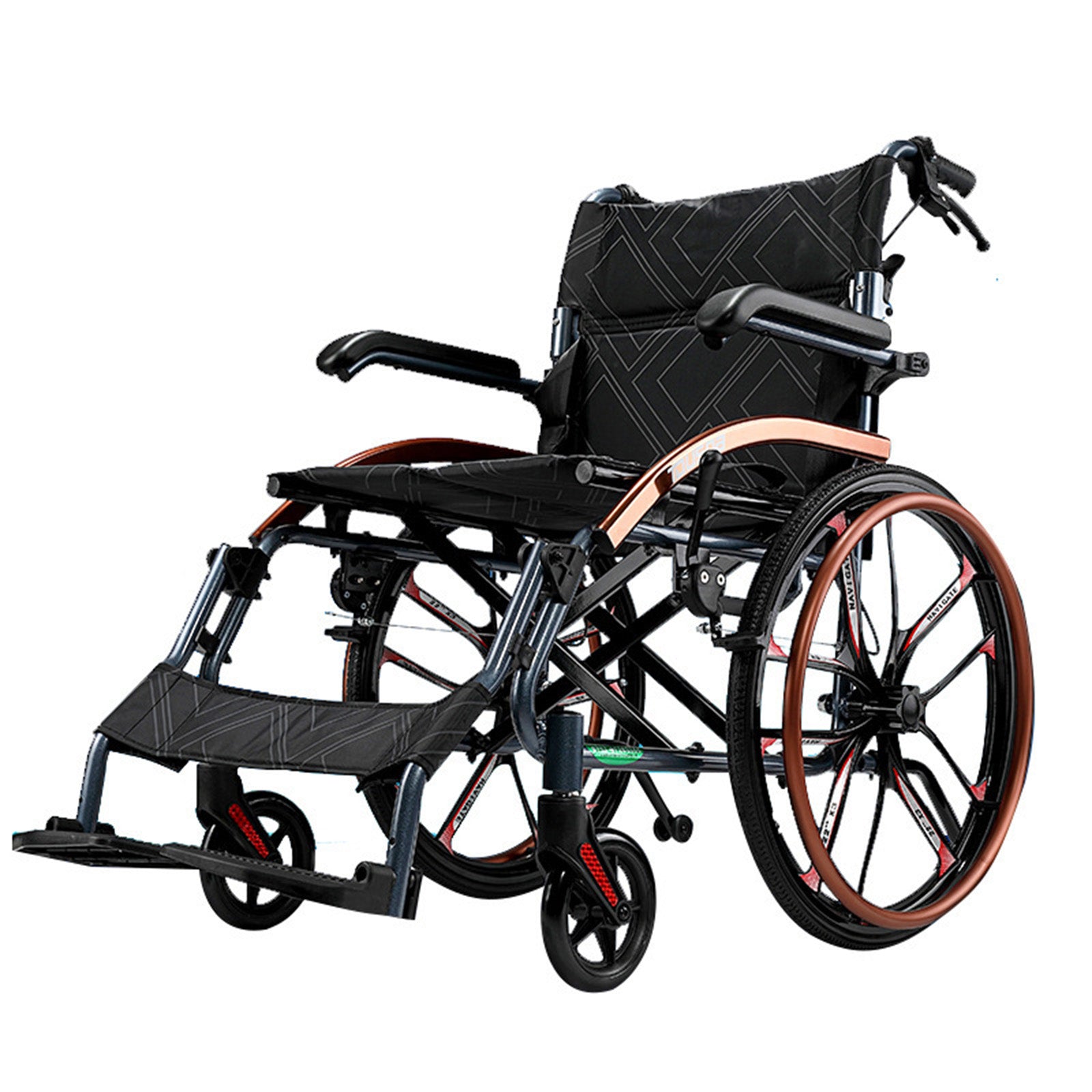 Hand-Push Aluminum Alloy Frame Wheelchair with Magnesium Alloy Wheels Adjustable Footrests and Eco-Friendly Oxford Fabric Seat – Lightweight Easy-to-Fold