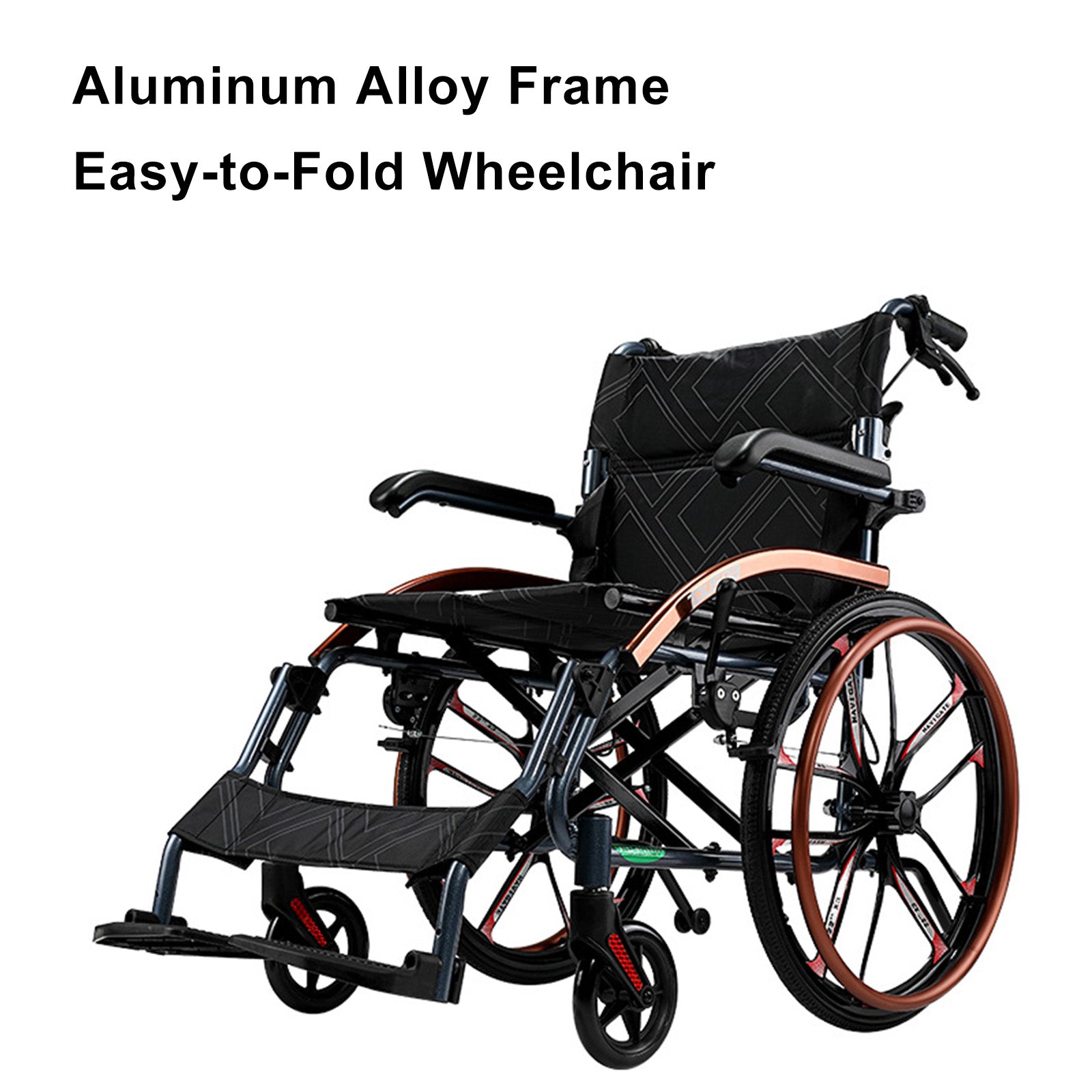 Hand-Push Aluminum Alloy Frame Wheelchair with Magnesium Alloy Wheels Adjustable Footrests and Eco-Friendly Oxford Fabric Seat – Lightweight Easy-to-Fold