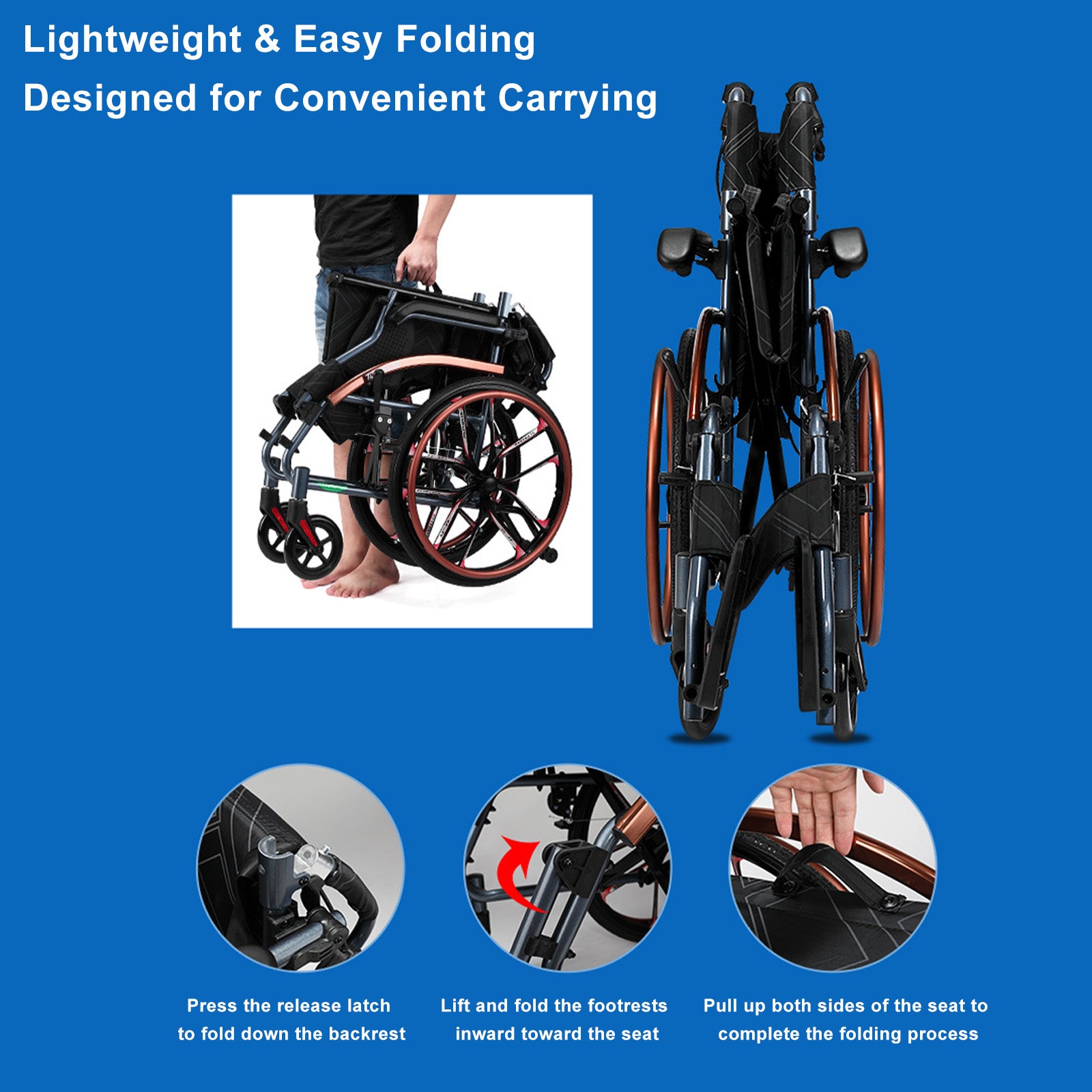 Hand-Push Aluminum Alloy Frame Wheelchair with Magnesium Alloy Wheels Adjustable Footrests and Eco-Friendly Oxford Fabric Seat – Lightweight Easy-to-Fold
