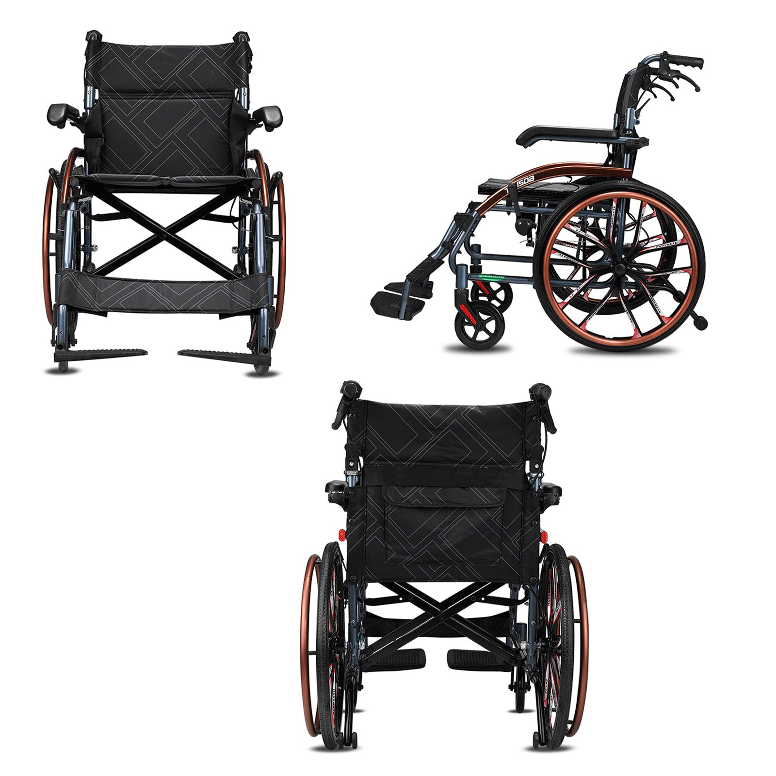 Hand-Push Aluminum Alloy Frame Wheelchair with Magnesium Alloy Wheels Adjustable Footrests and Eco-Friendly Oxford Fabric Seat – Lightweight Easy-to-Fold