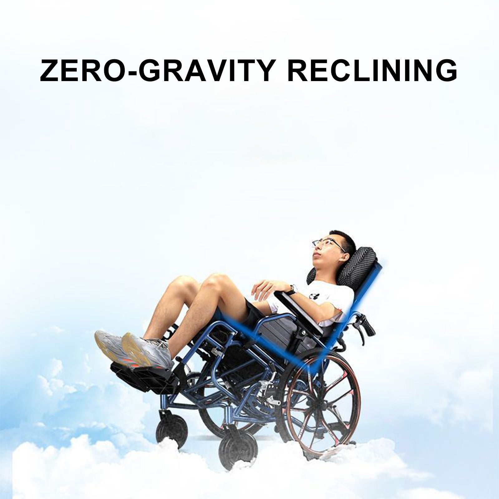 Zero-Gravity Reclining Wheelchair with Dual-Pressure Frame Adjustable Leg Support  and Magnesium Alloy Shock-Absorbing Wheels – Comfortable