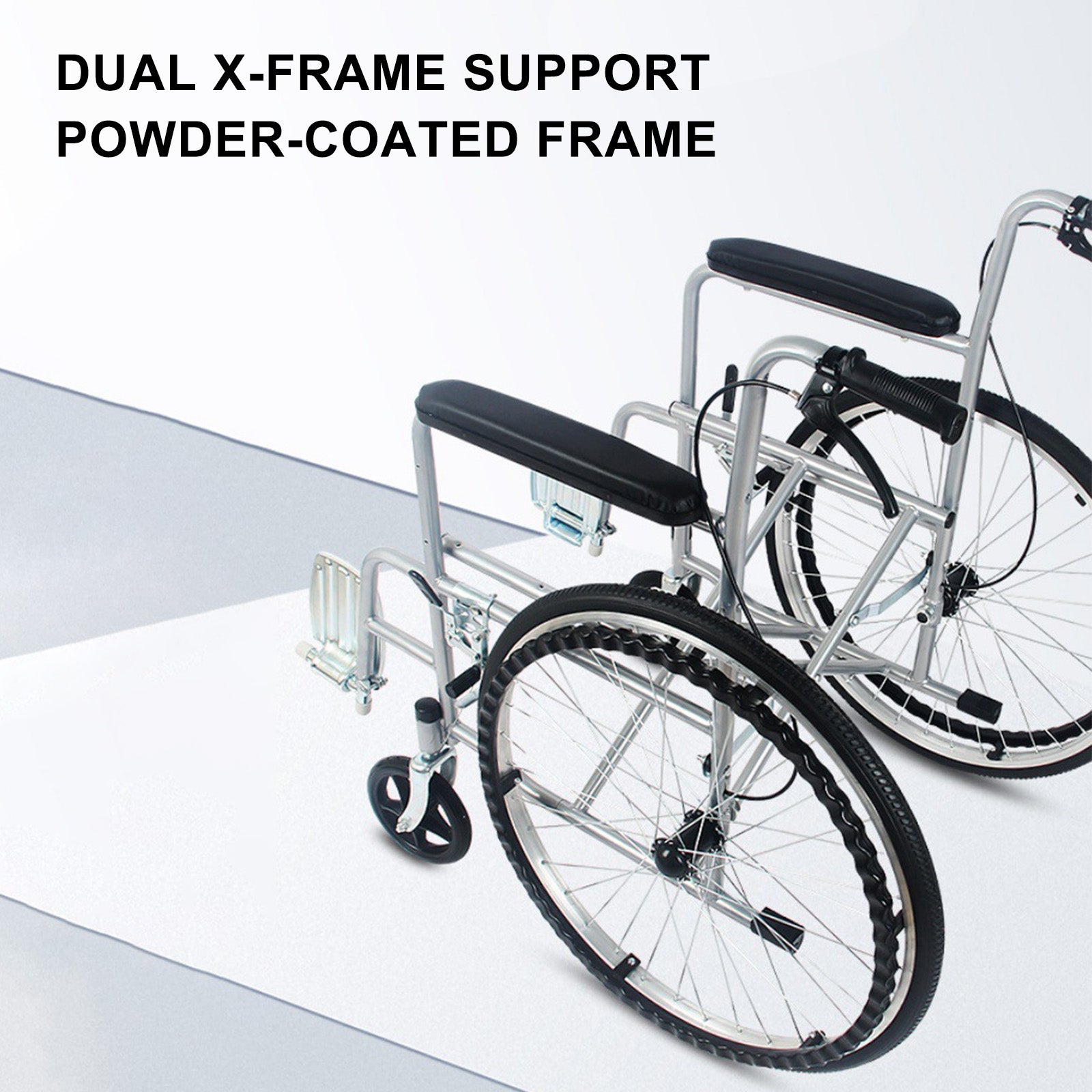 24" Lightweight Manual Wheelchair with Dual X-Frame Support Airless Tires & Foldable Design – Ideal for Daily Use & Easy Transport