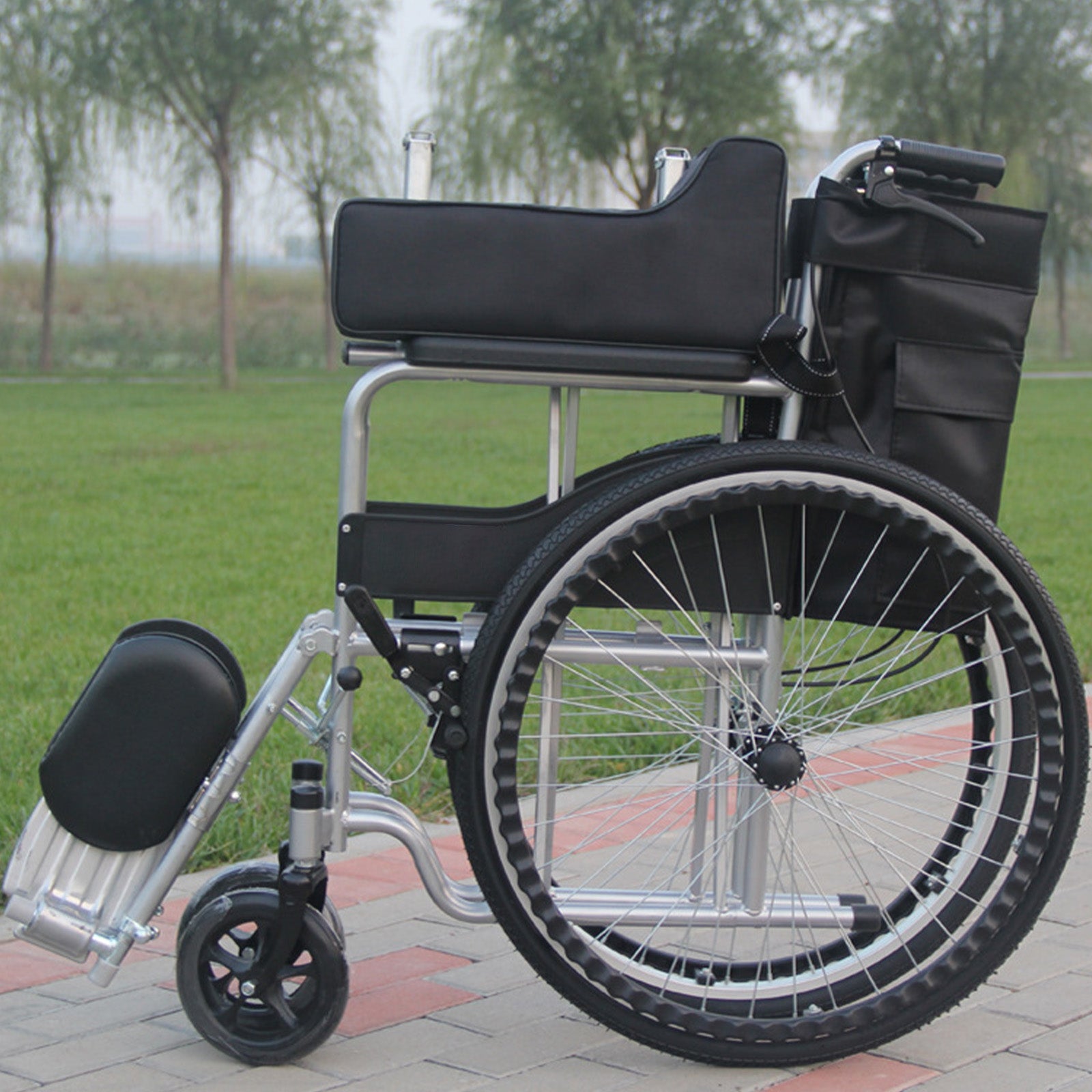 24" Lightweight Manual Wheelchair with Dual X-Frame Support Airless Tires & Foldable Design – Ideal for Daily Use & Easy Transport