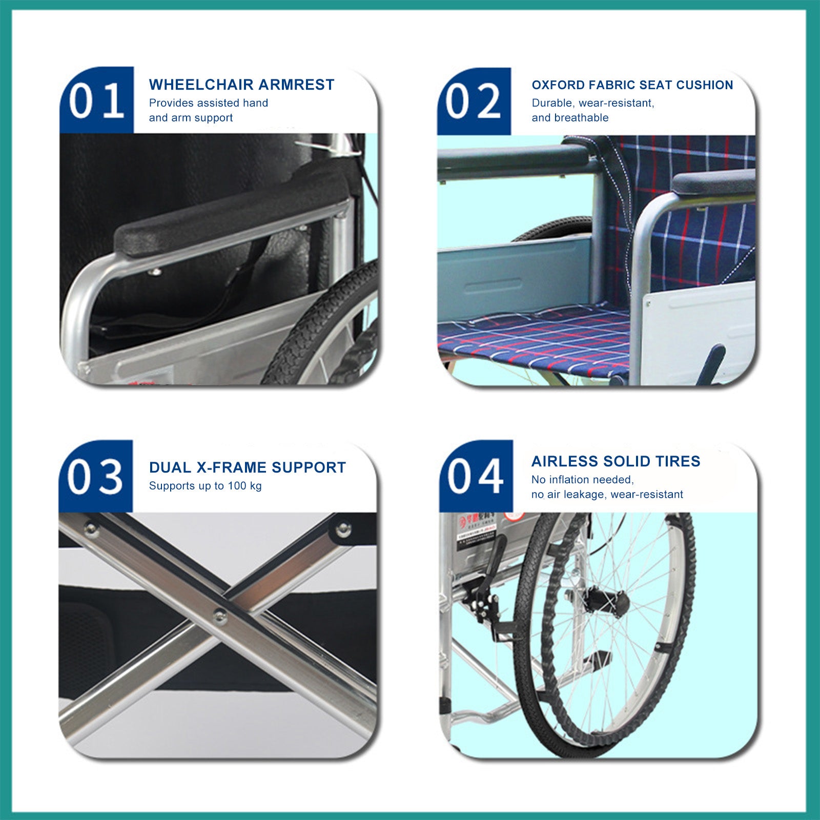 24" Lightweight Manual Wheelchair with Dual X-Frame Support Airless Tires & Foldable Design – Ideal for Daily Use & Easy Transport